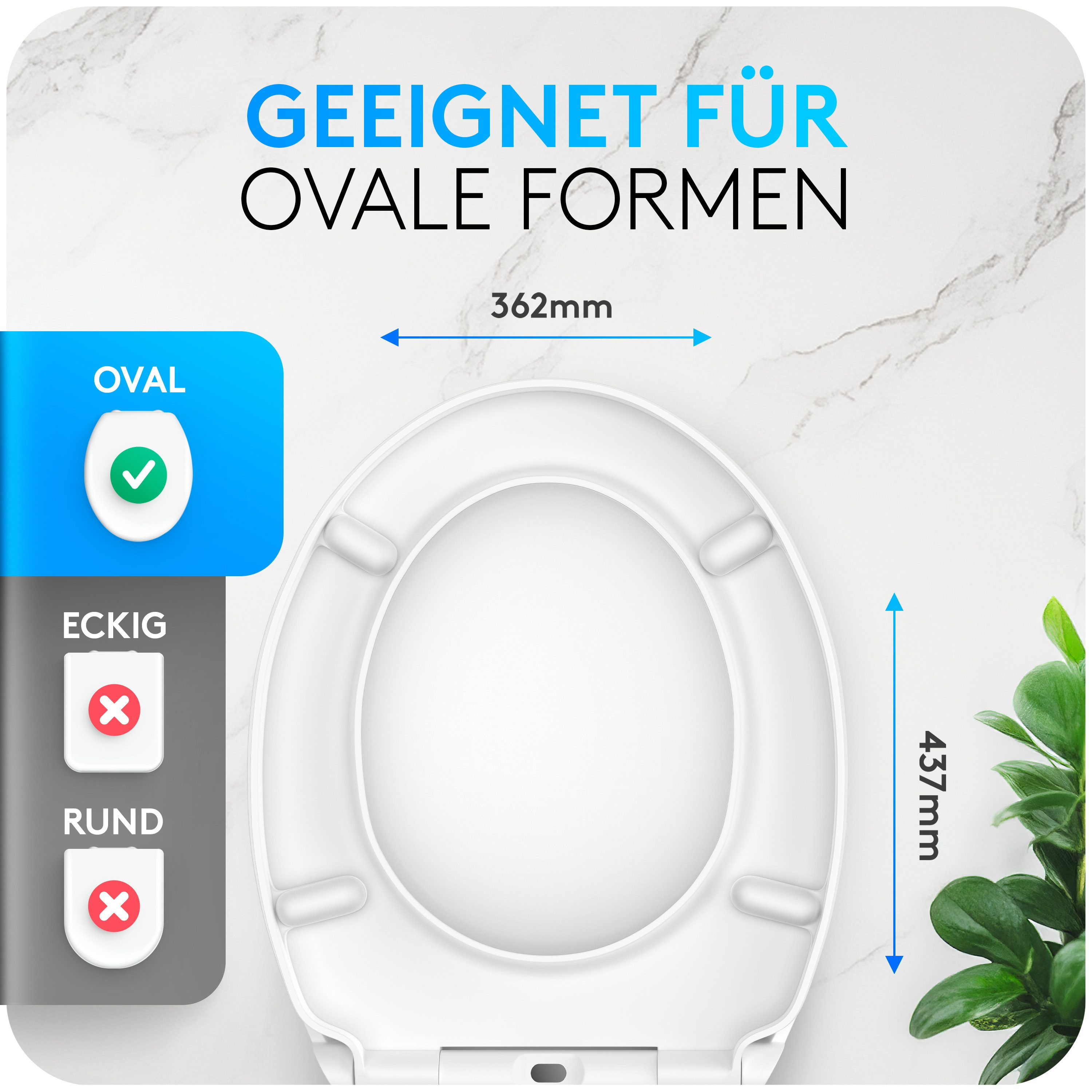 BRILLSTERN WC-Sitz BRILLSTERN - Toilettendeckel Absenkautomatik abnehmbar 43,7 X 36,2 cm (inkl. Befestigungsmaterial), Absenkautomatik, zur Reinigung abnehmbar, – Bild 2 von 5