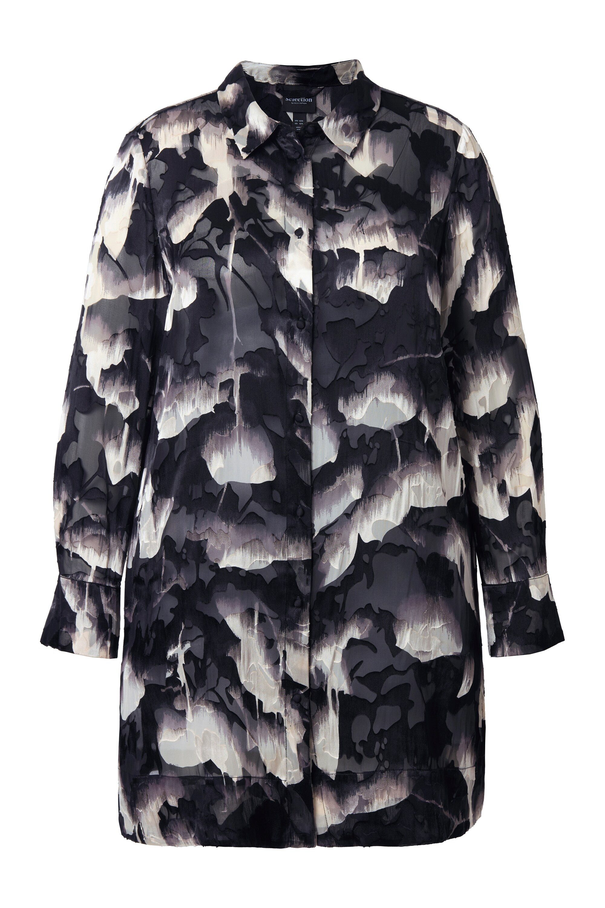 Longbluse Longbluse Ausbrenner Hemdkragen Langarm Seidenmix