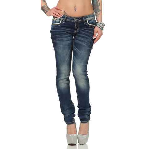 Cipo & Baxx Slim-fit-Jeans dunkelblau mit einem leichten Used Look