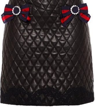 GUCCI Karorock GUCCI GG Web Stripes Quilted Leather Mini Skirt Gestepptem Leder Rock