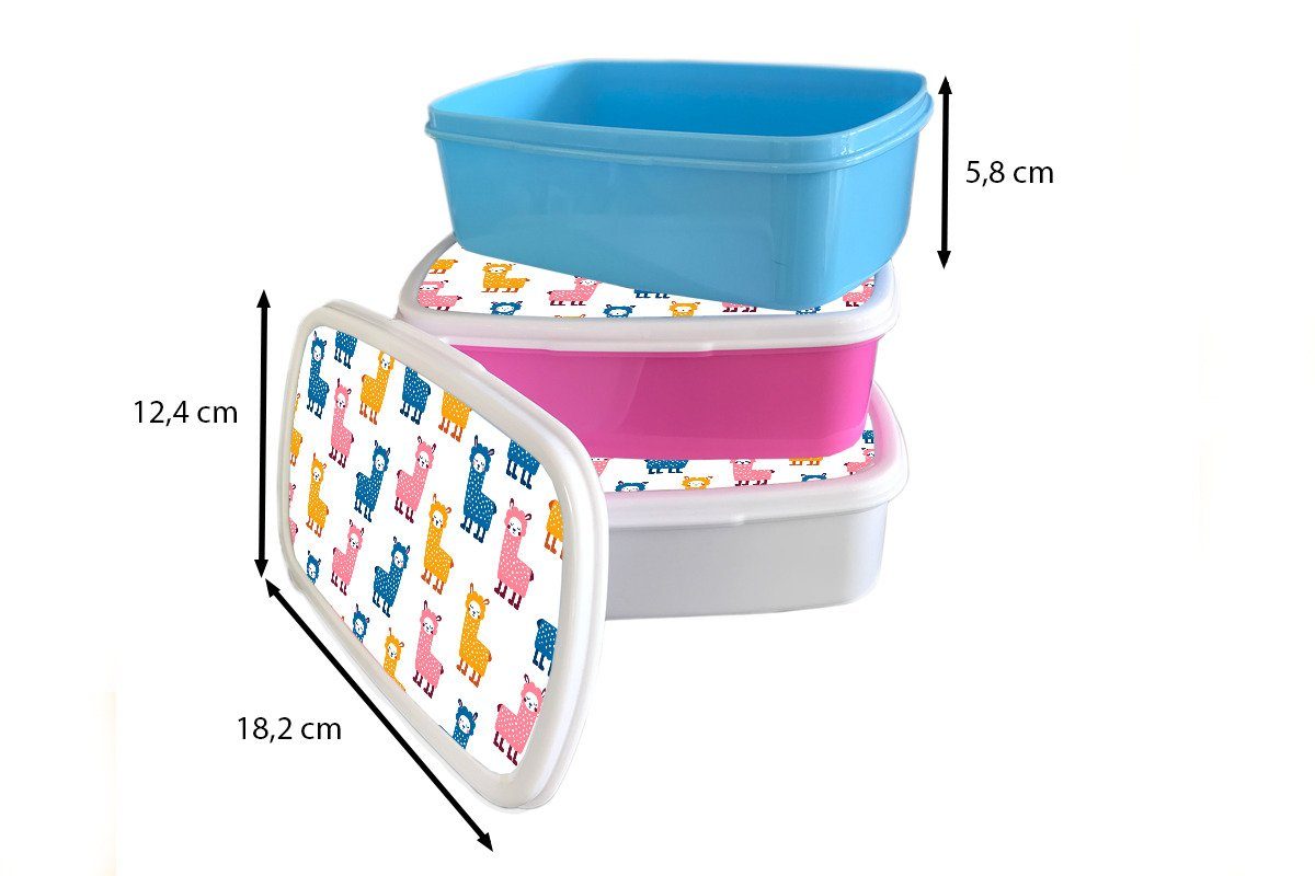 MuchoWow Lunchbox und Lama Tiere Muster Mädchen weiß - - Jungs Kunststoff, - für Blau, Erwachsene, - Brotdose, Rosa und Kinder (2-tlg), für Brotbox