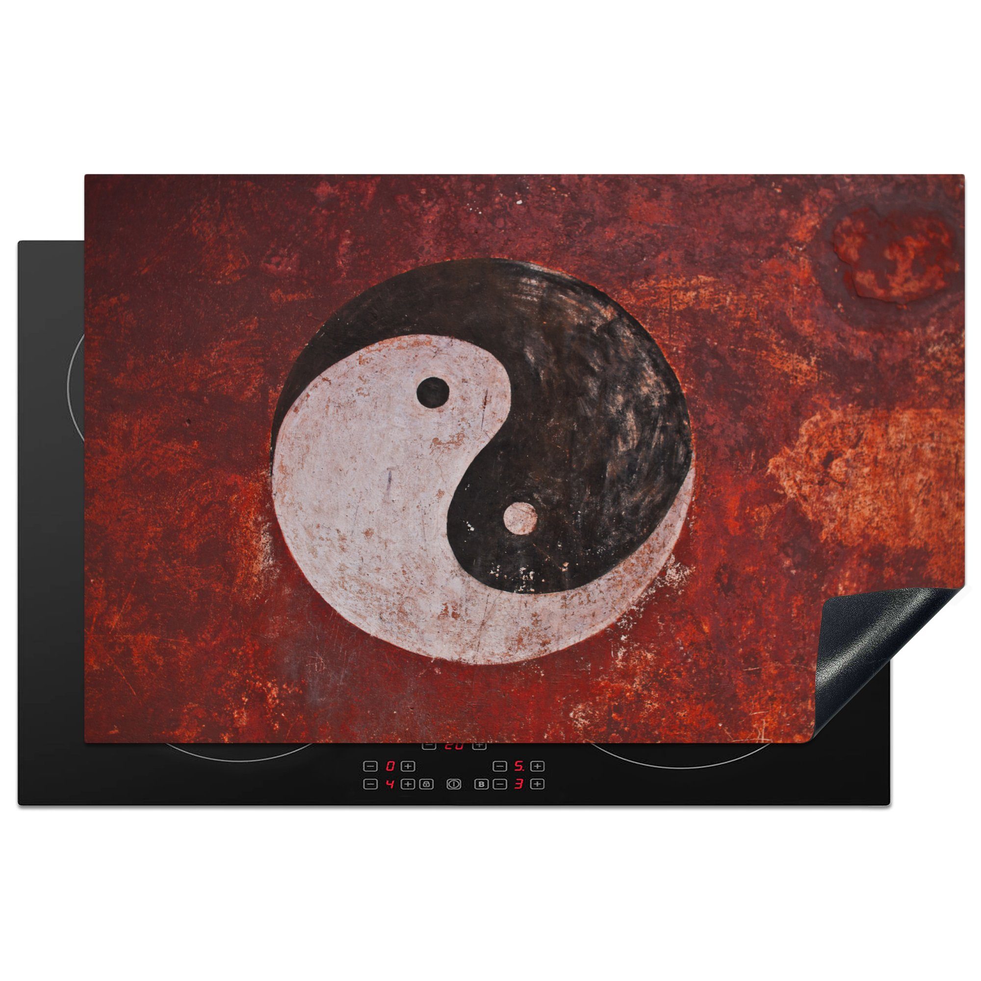 MuchoWow Herdblende-/Abdeckplatte Wandgemälde einem Tempel, Vinyl, und cm, Induktionskochfeld die von Yin Yang 81x52 küche, in (1 Schutz chinesischen für tlg), Ceranfeldabdeckung