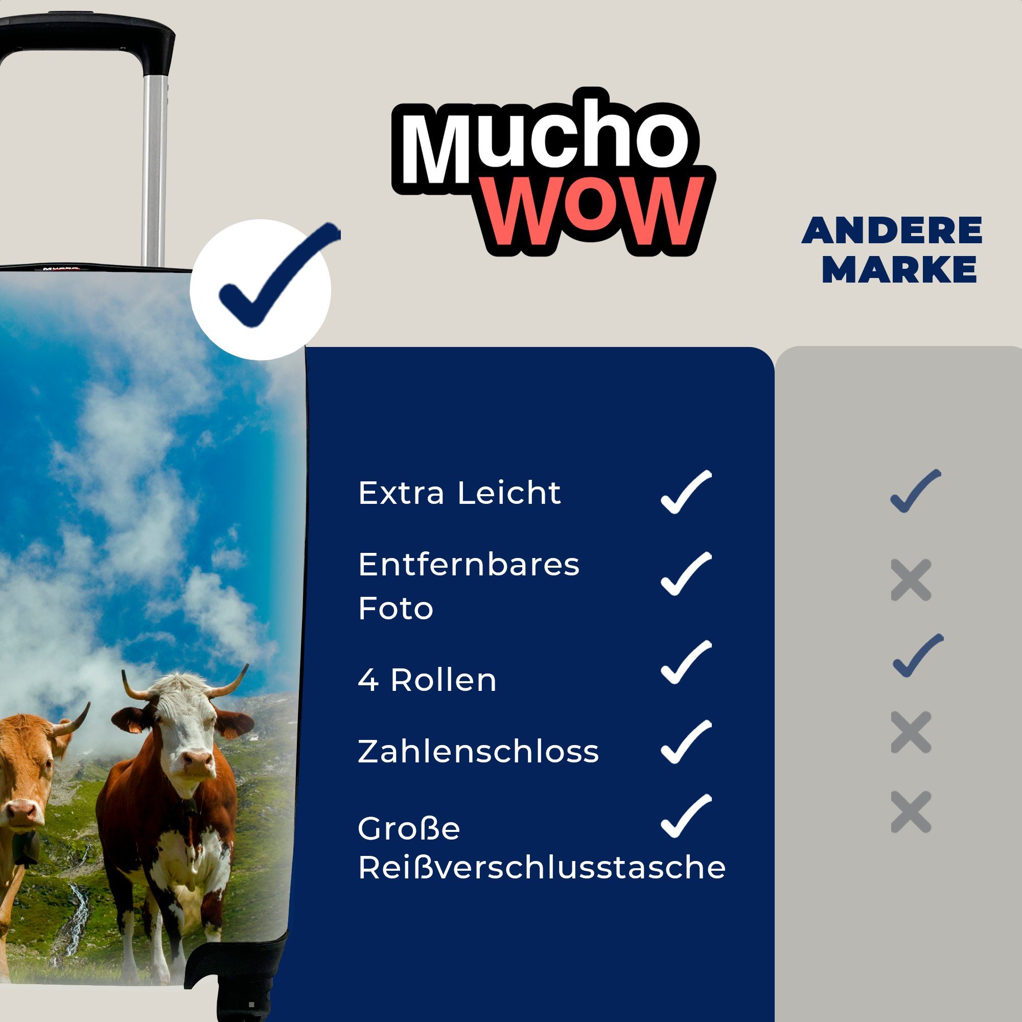 Kühe MuchoWow Ferien, Reisekoffer - für 4 rollen, Handgepäckkoffer Sonne mit Reisetasche Landschaft, - Trolley, Rollen, Handgepäck