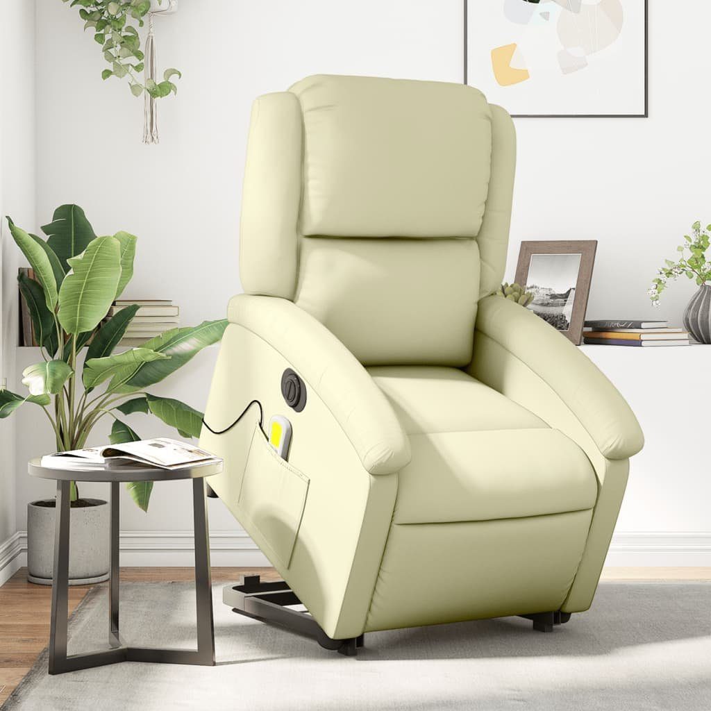 vidaXL Sessel Massagesessel mit Aufstehhilfe Elektrisch Creme Echtleder (1-St)