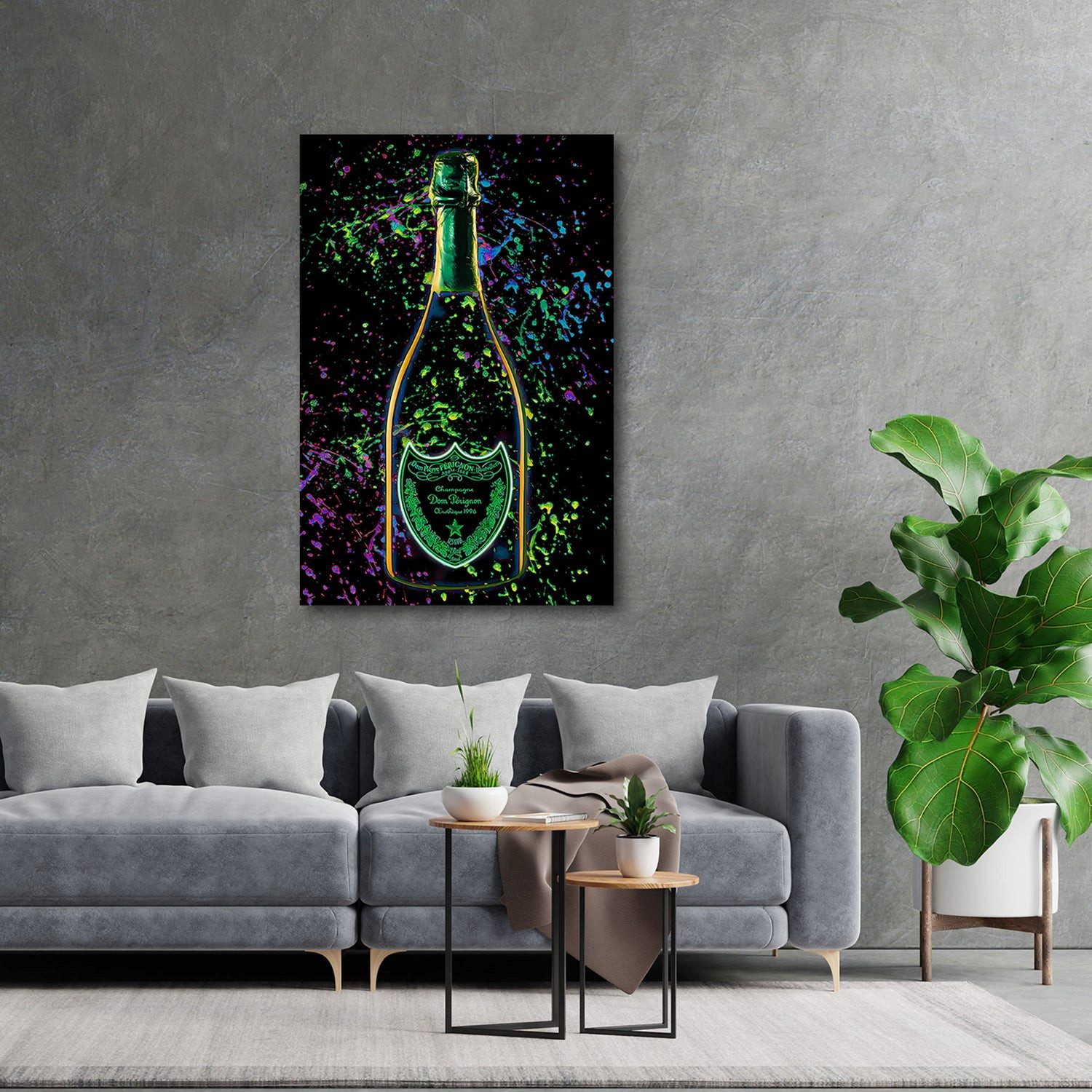 Artedinoi Leinwandbild Pop Art Champagner Neon Farben Wandbild Leinwandbild Kunstdruck XL Wan, Champagner in Neonfarben