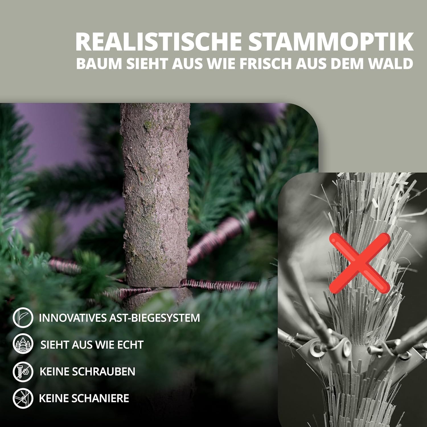 ArtiTree Künstlicher Weihnachtsbaum Künstliche Nordmanntanne 100% PE-Spritzguss, 120-240 cm, mit/ohne LED, 360° Nadelform, schwer entflammbar, stabile Spitze, I – Bild 4 von 5
