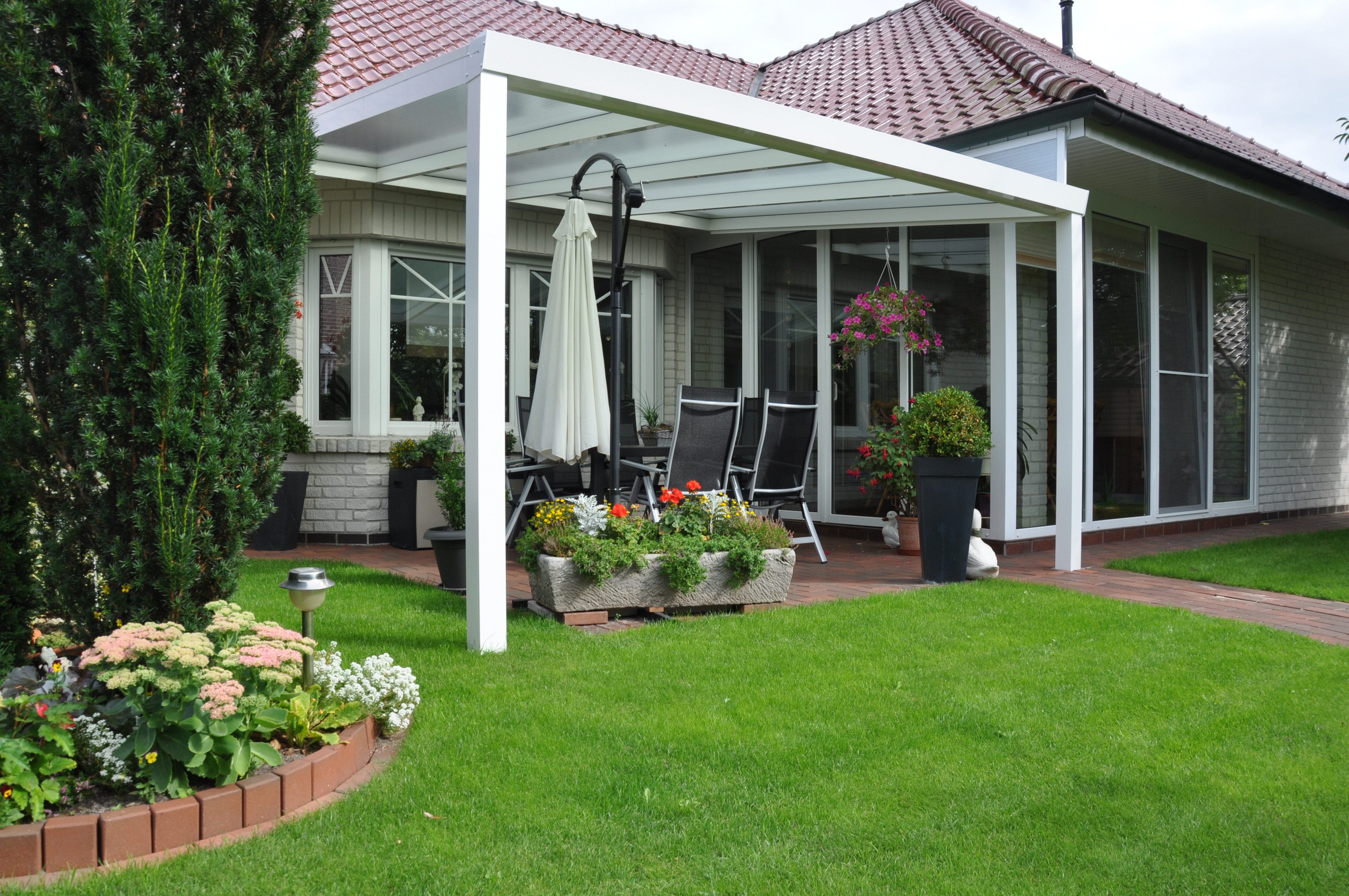 Terrasse2000 Terrassendach Terrassenüberdachung Aluminium Stegplatte Barcelona Weiss, BxT: 300x300 cm, Bedachung Doppelstegplatten