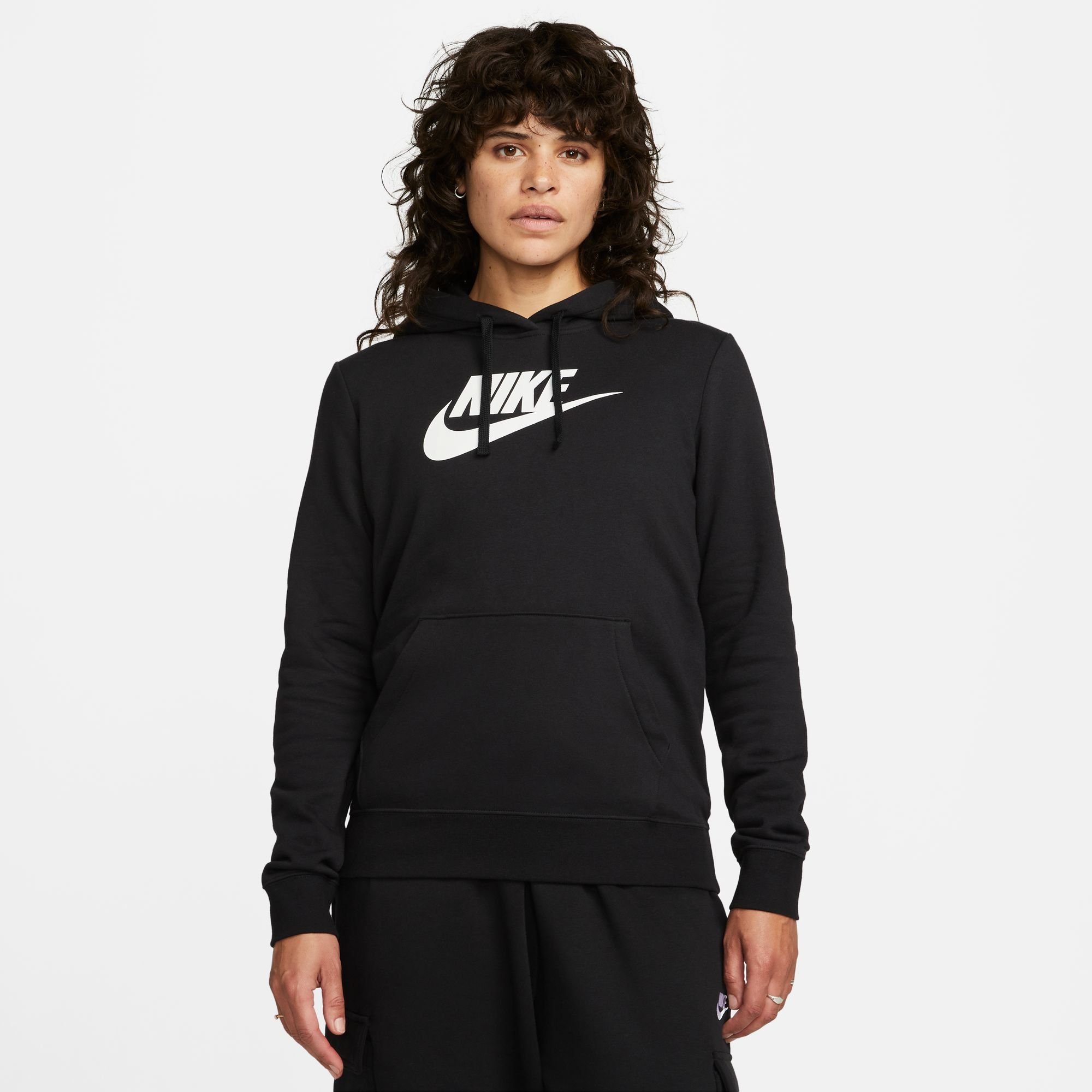 Logo BLACK/WHITE Women's Pullover Nike Sportswear Club Fleece Hoodie Kapuzensweatshirt