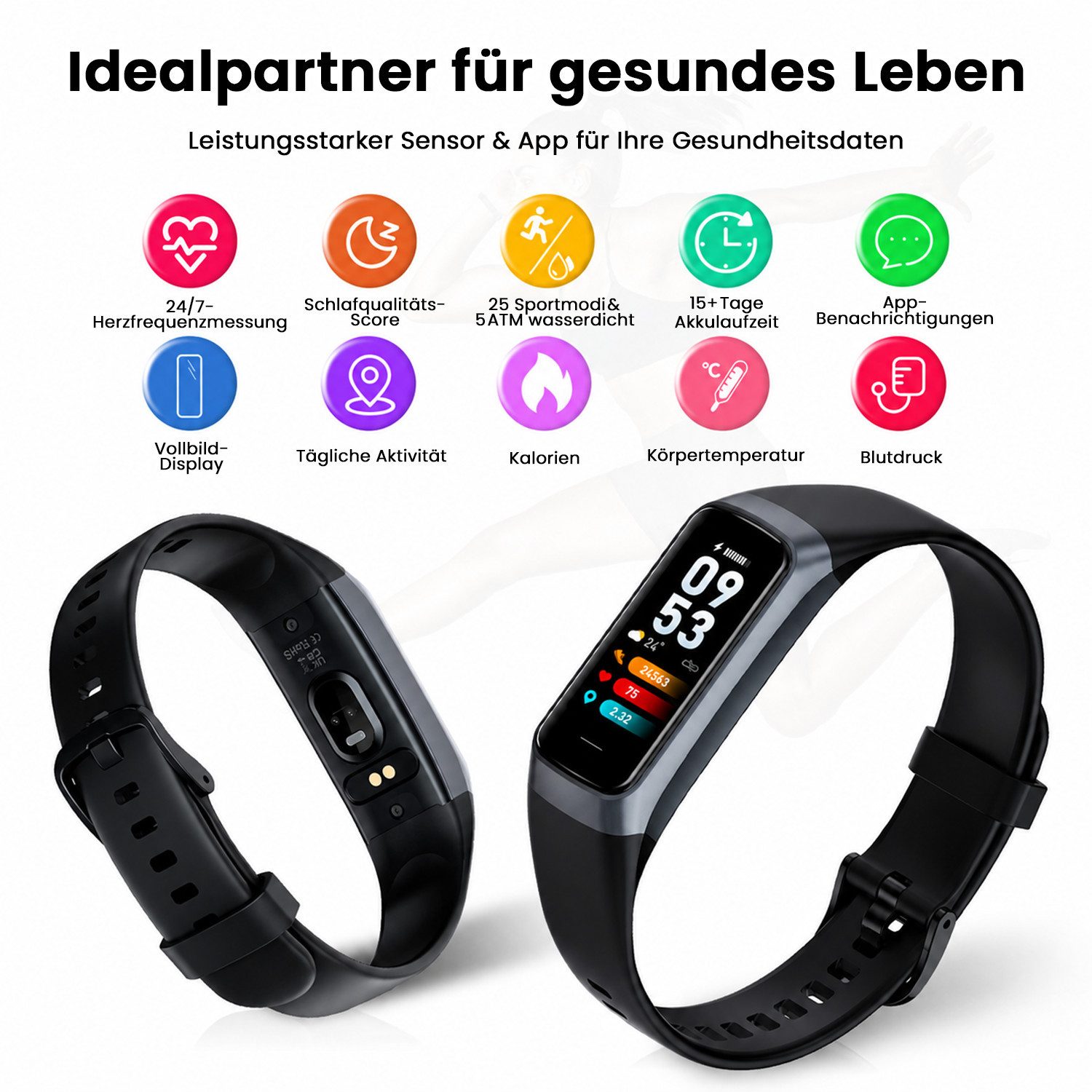 MOPUEA Smartwatch mit Blutdruckmessung mit 70+ Zifferblätter &25 Sportmodi Smartwatch – Bild 5 von 5