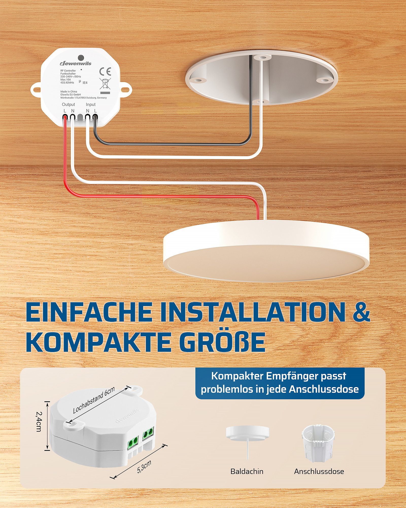 DEWENWILS Licht-Funksteuerung Funk-Lichtschalter Set, für Indoor, 1-tlg., Schalter für Lampen und Ventilatoren – Bild 3 von 5