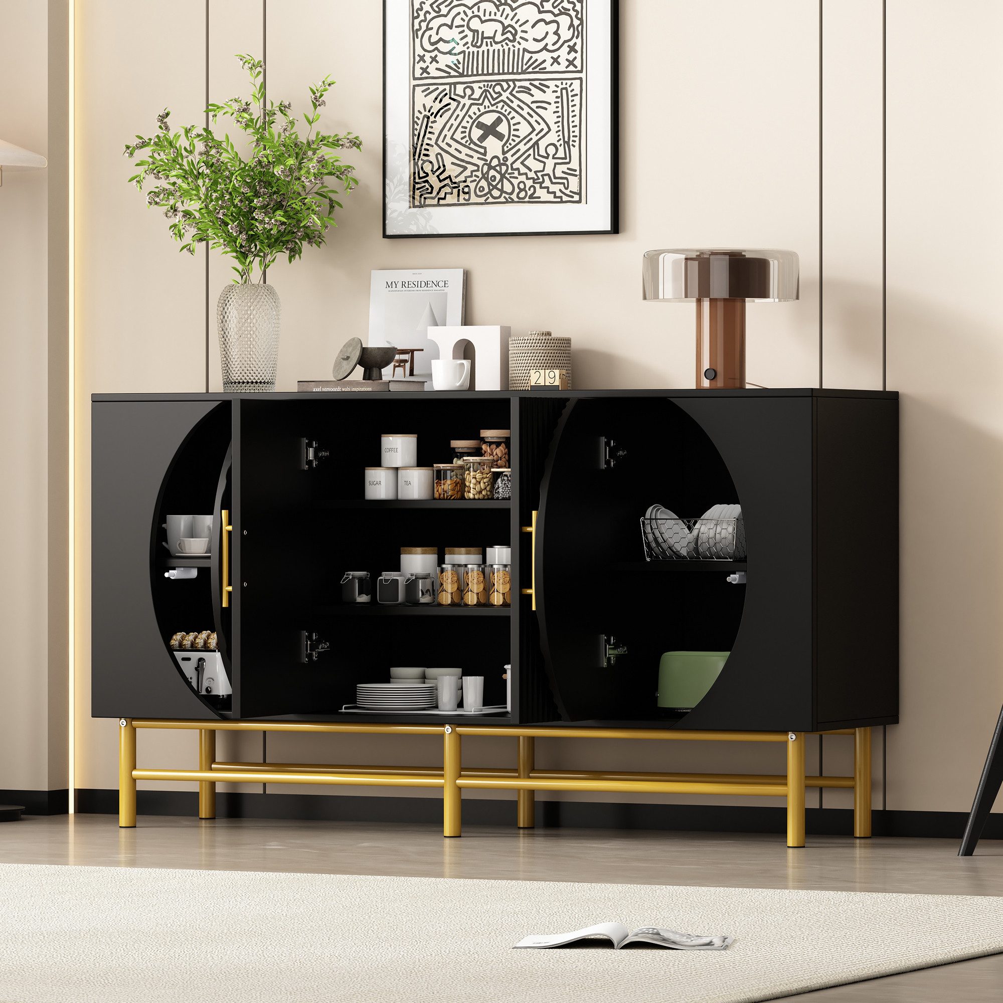 OKWISH Sideboard Küchenschrank mit vertikalen Streifen günstig online kaufen