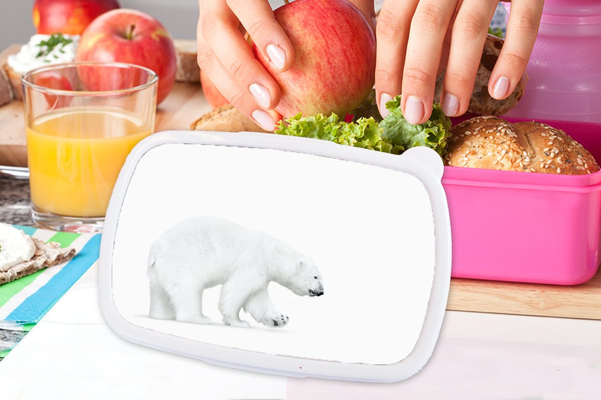 Eisbär für Lunchbox Tiere - Kunststoff, (2-tlg), Snackbox, Brotdose MuchoWow Erwachsene, rosa Kinder, Weiß, Brotbox - Kunststoff Mädchen,