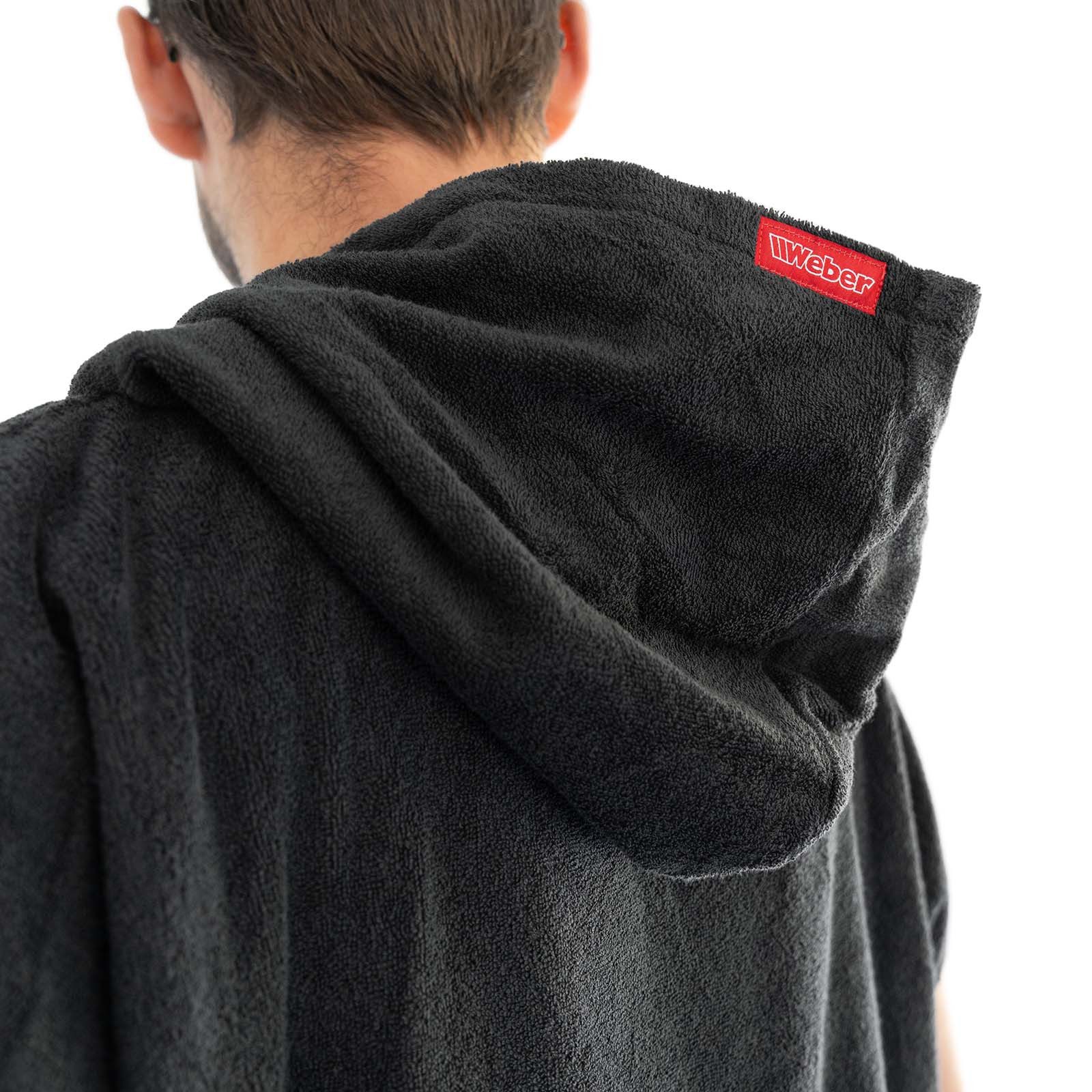 Weber GmbH Badeponcho Grau für Sauna,Spa & im Urlaub Surfponcho Bademantel Umziehhilfe, Midilänge, Baumwolle, Kängurutasche, Kapuze, ohne, 100% Baumwolle, mit L – Bild 5 von 5