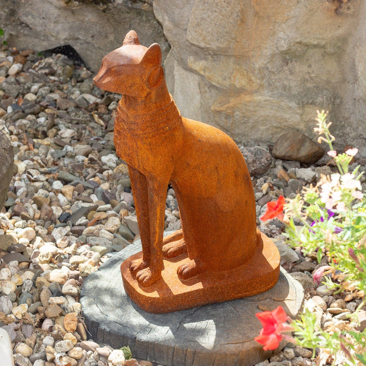 Antikas Gartenfigur Bastet, Ägyptische Katzen- Skulptur, Katzenfigur aus Gusseisen, wie