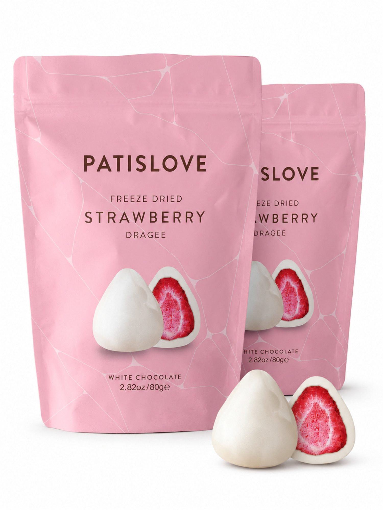 PATISLOVE Schokolade Patislove Gefriergetrocknete Erdbeeren in Weißer Schokolade, 80g, 88% Weiße Schokolade, Ganze gefriergetrocknete Erdbeeren