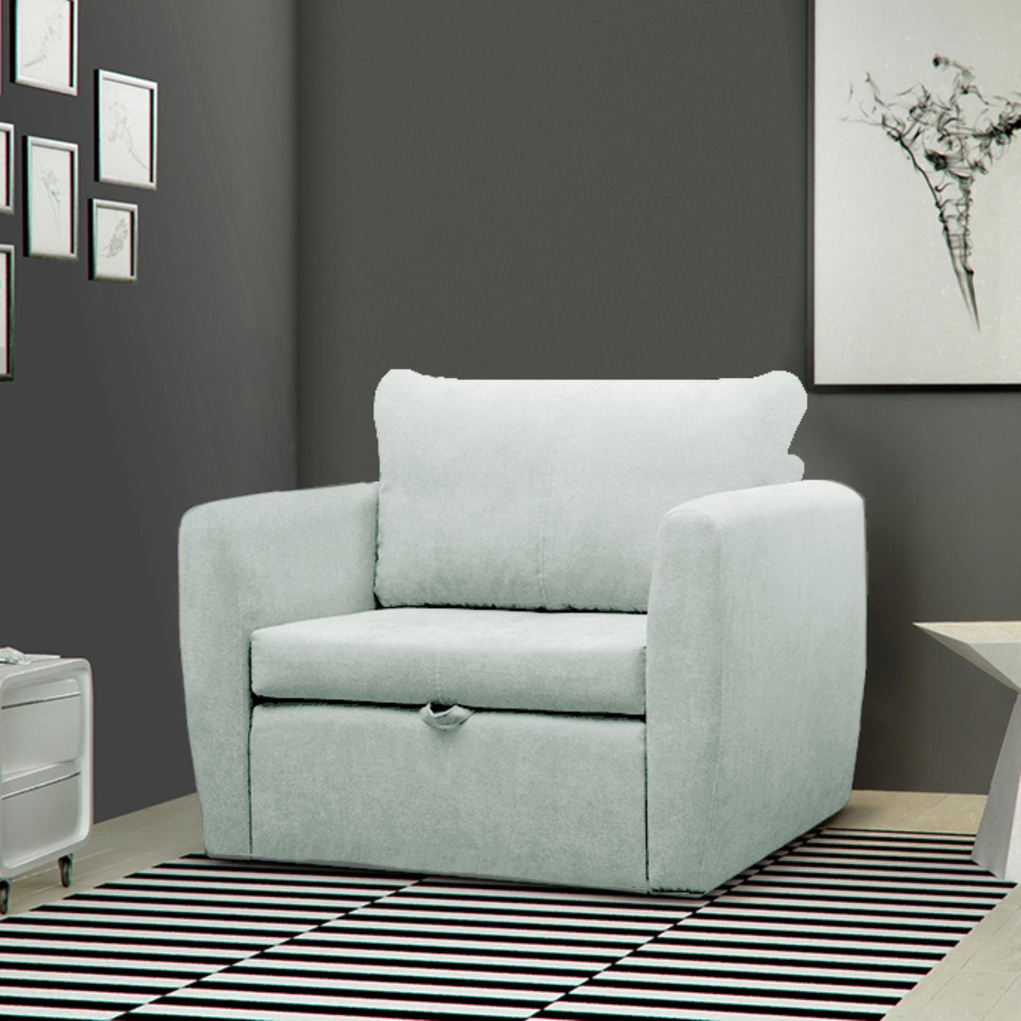 Beautysofa Relaxsessel Kamel (Modern 1-Sitzer Sofa, Wohnzimmersessel), mit Schlaffunktion, Bettkasten, Polstersessel Mint (alfa 04)