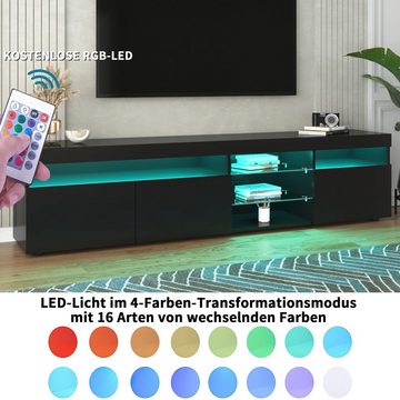 HAUSS SPLOE TV-Schrank TV-Lowboards TV Schrank Fernsehschrank TV-Tisch (mit LED-Beleuchtung (3 Schranktüren) Variable LED-Beleuchtung