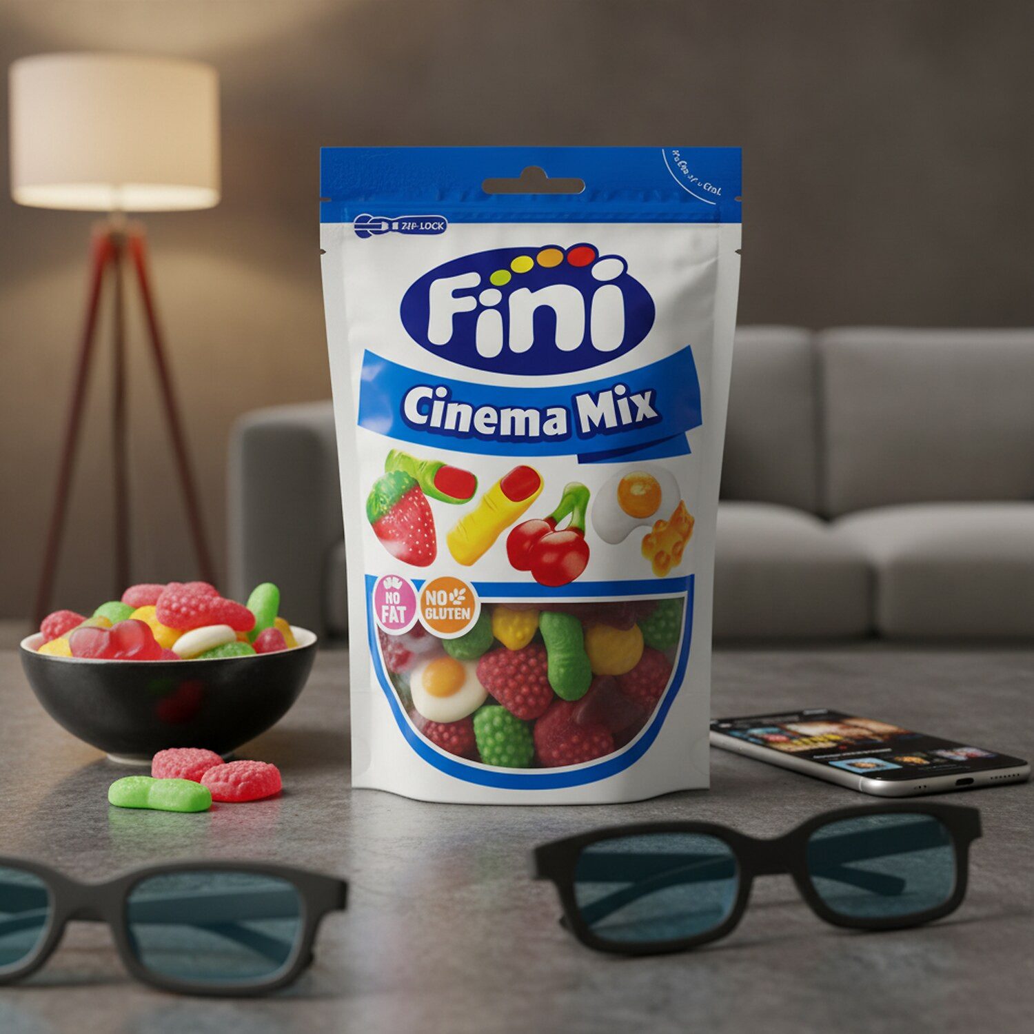 Fini Süßigkeit, 1 x 165 g, Fini Cinema Mix – Fruchtgummi-Mix glutenfrei & fettfrei