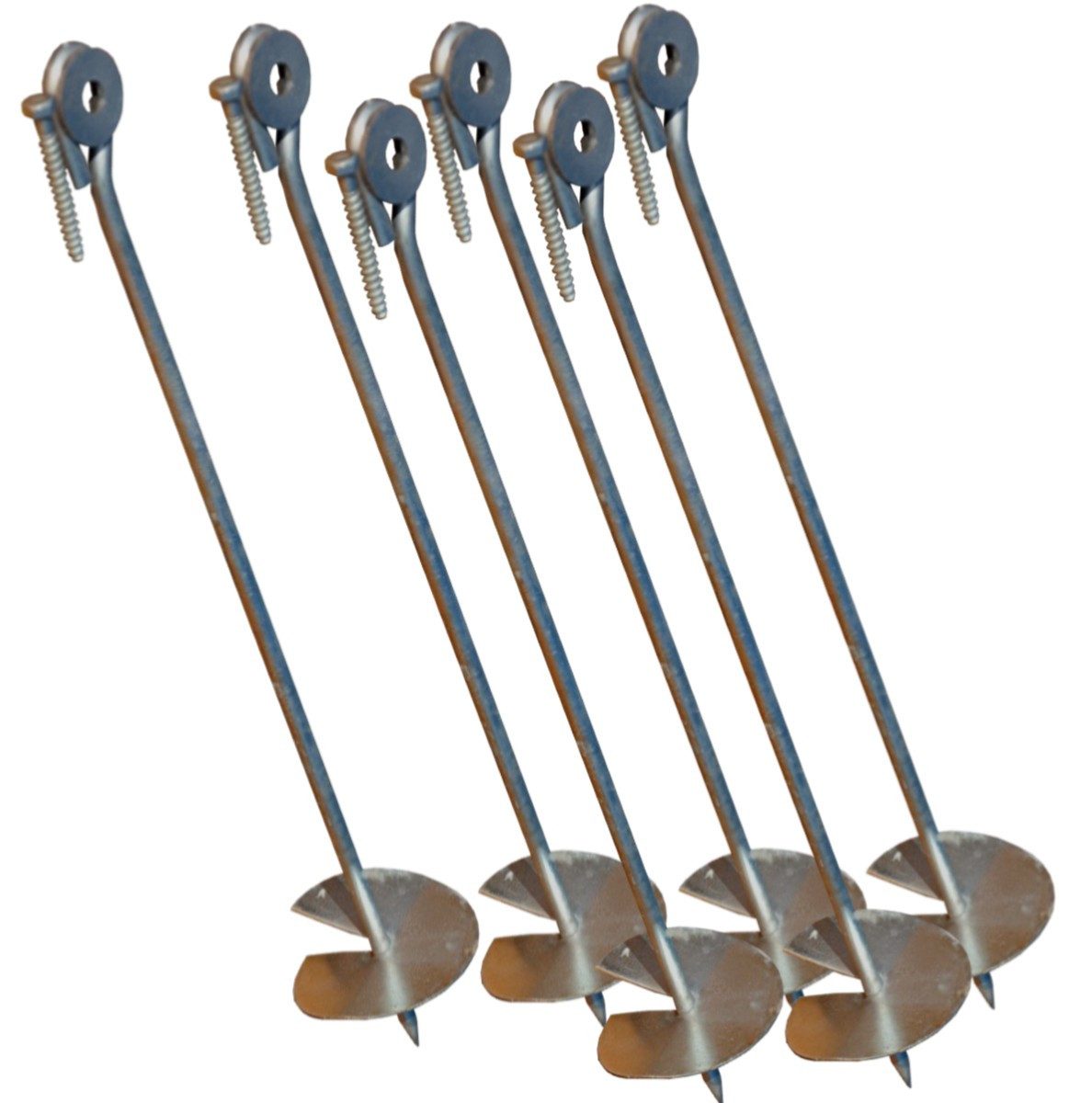 Loggyland Bodenanker Bodenanker zum Eindrehen ins Erdreich, Eindrehanker, zum Eindrehen, (6-St., Set incl. Belagscheibe und Befestigungsschraube für Holz), Schaukelanker, Eindrehanker, aus verzinktem Stahl