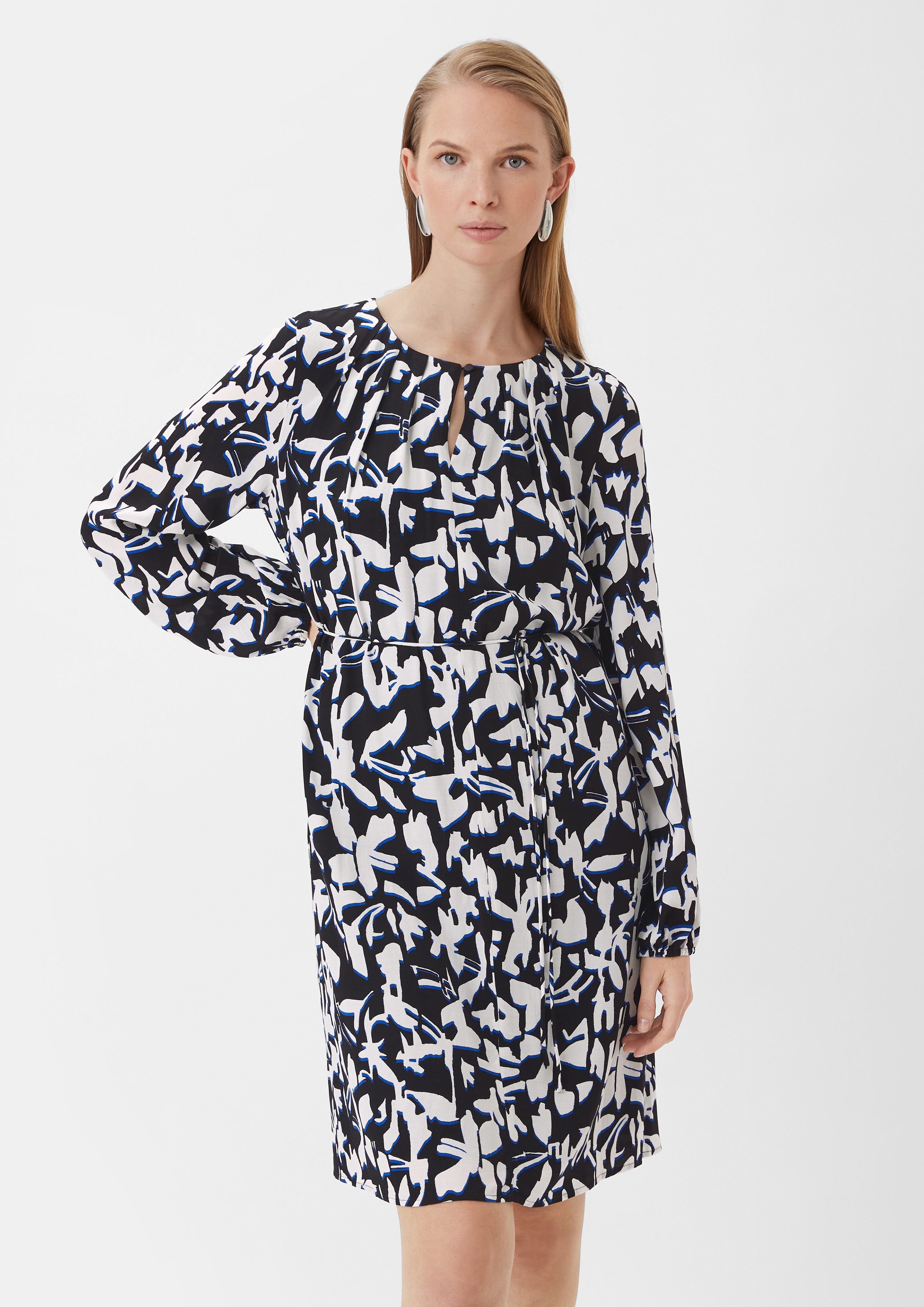 Minikleid Gemustertes Midi-Kleid mit Faltenausschnitt