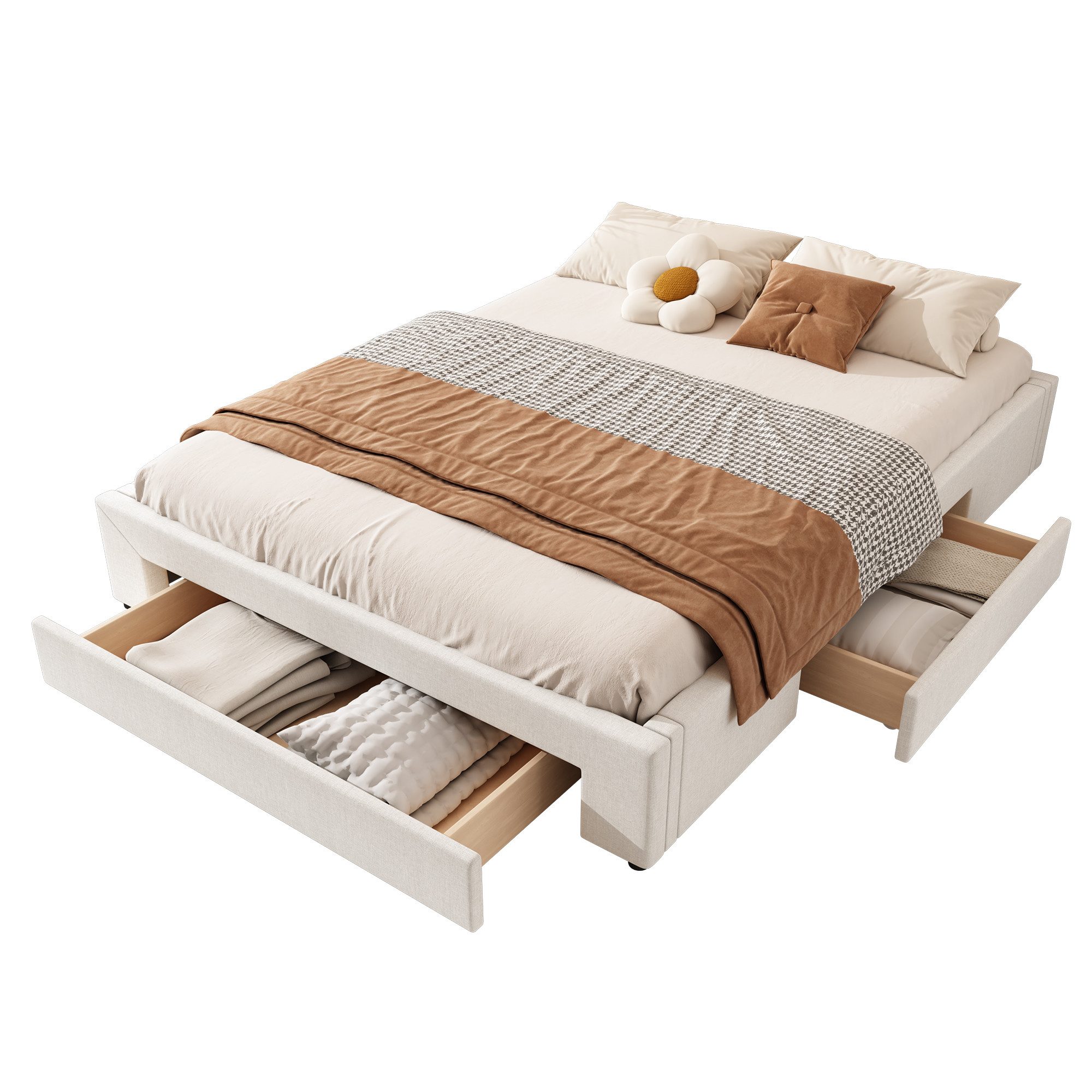 EXTSUD Polsterbett Flachbett, drei Ablagefächer, ohne Kopfteil, Bett,erhältlich in 2 Größen und 2 Farben, ohne Kopfteil