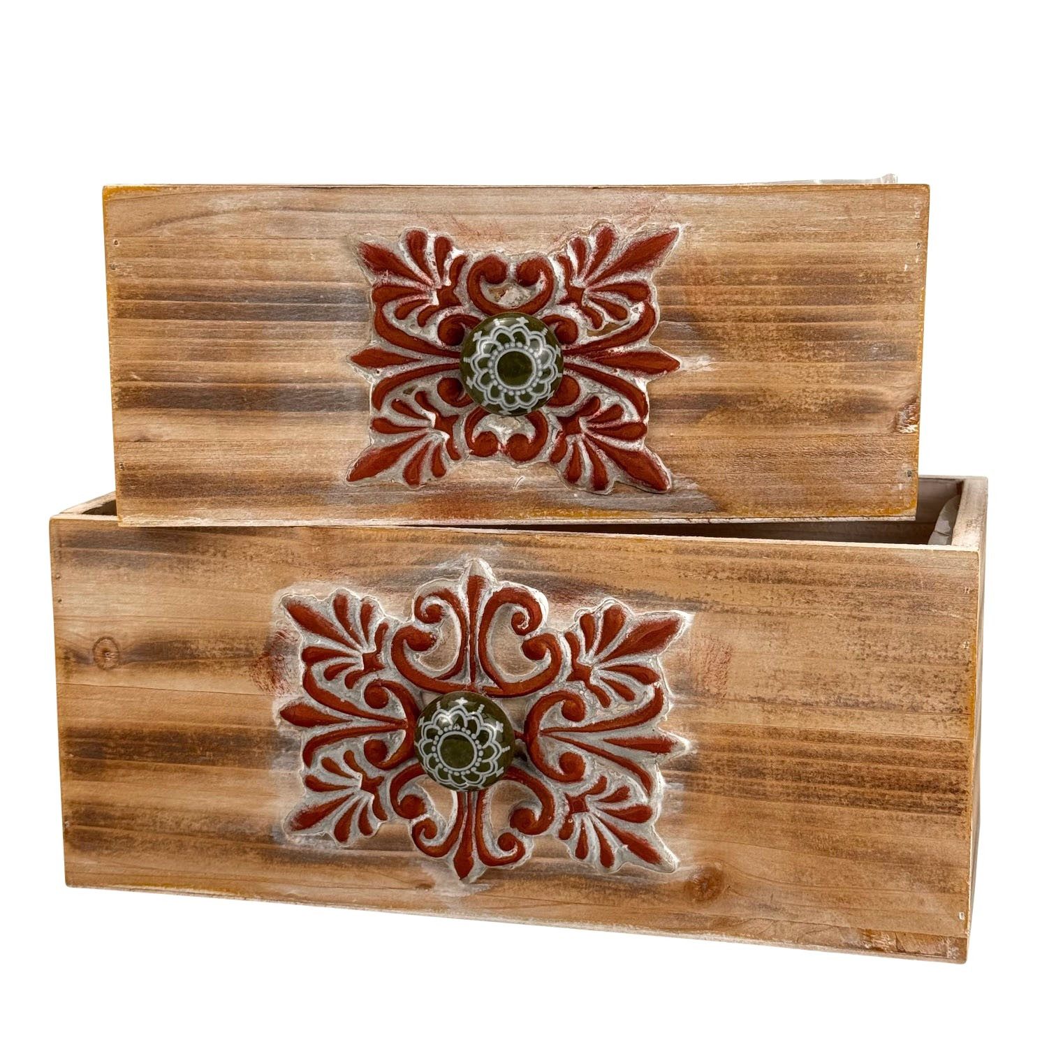 Online-Fuchs Blumentopf 2 Schubladen bis 28 cm groß - Kräutertopf, Blumentöpfe - innen & außen (für Küche, Wohnzimmer oder Balkon, 103), kunstvoll verzierte Fronten mit einem stilvollen Knauf