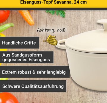 Krüger Fleischtopf Eisenguss Fleischtopf mit Deckel SAVANNA, 24 cm, Gusseisen (1-tlg), für Induktions-Kochfelder geeignet