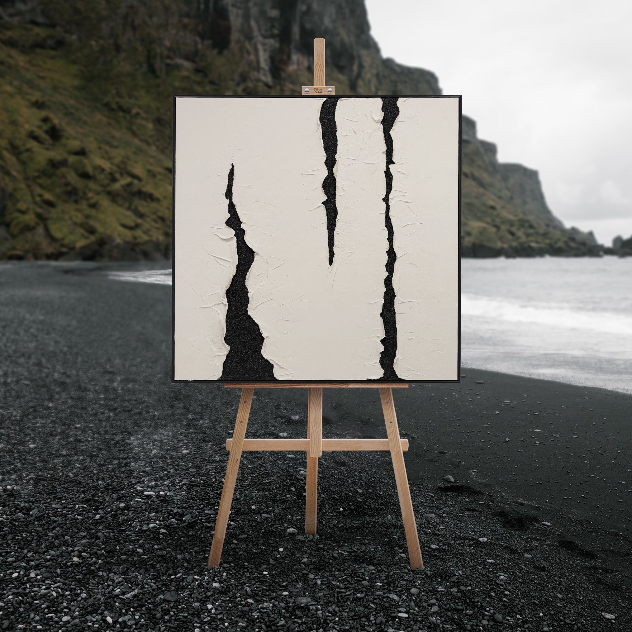 YS-Art Handgemalt Gemälde Bild Beige Abstrakt mit Schwarz Leinwand Rahmen Erfahrung,