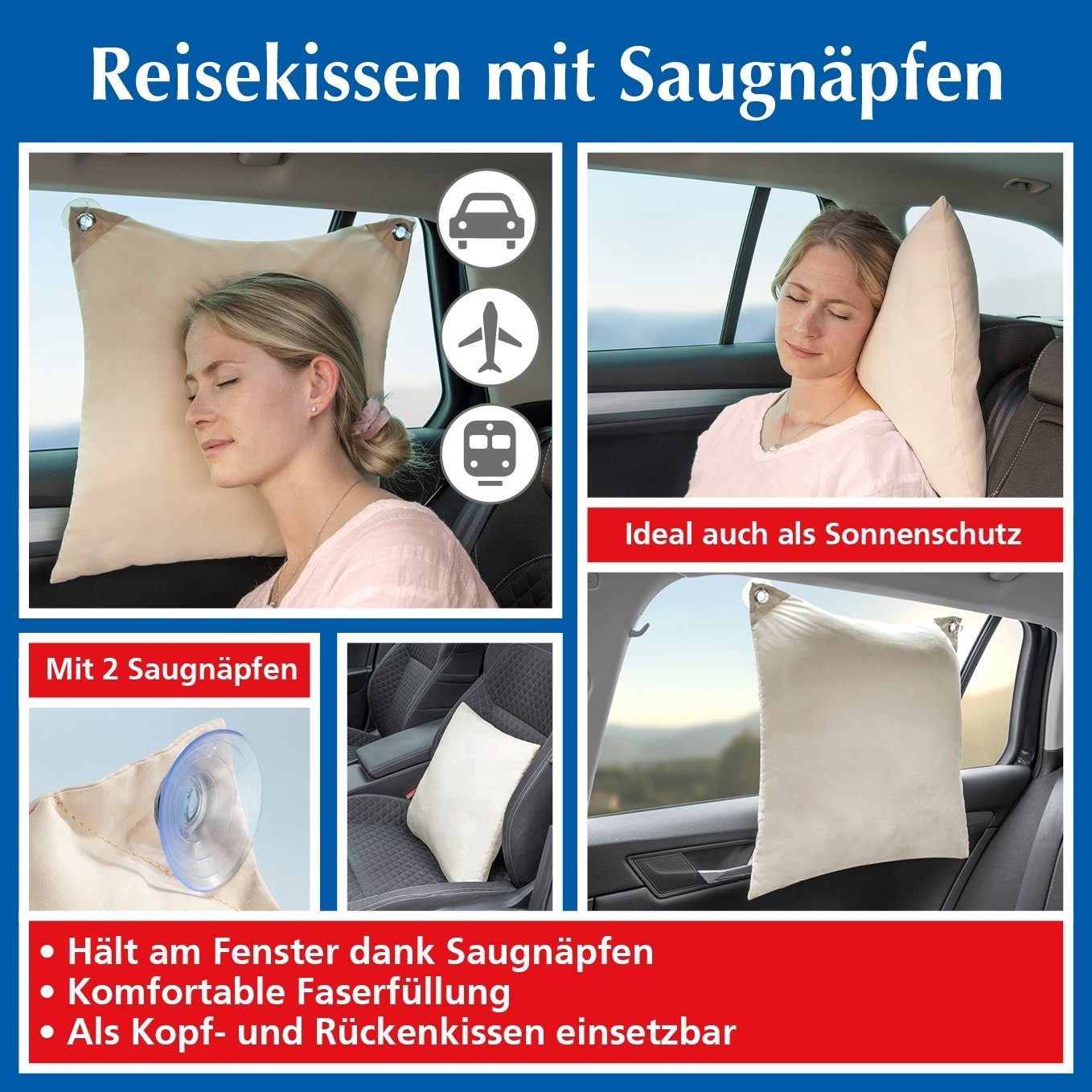 Maximex Meditationskissen Reisekissen mit Saugnäpfen ca 40 x 40 x 9 cm