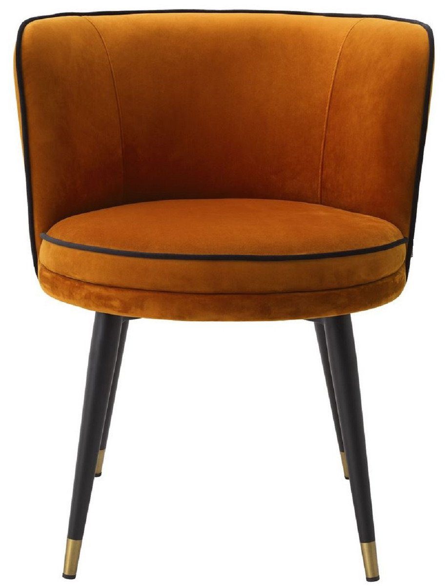 Casa Padrino Esszimmerstuhl Luxus Samt Esszimmerstuhl Orange / Schwarz / Messingfarben 62 x 62 x H. 76 cm - Drehbarer Küchenstuhl - Drehstuhl - Vintage Retro Stuhl - Esszimmermöbel