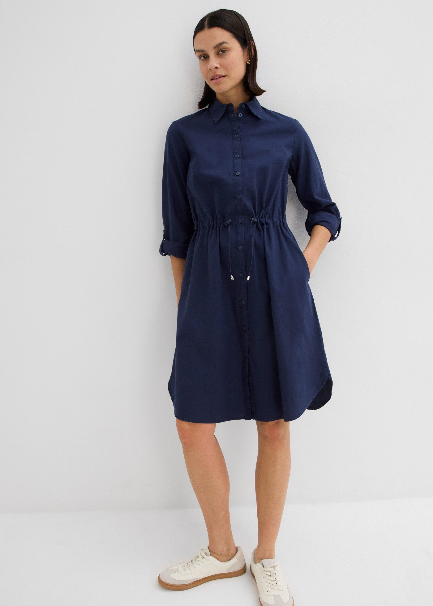 bonprix Midikleid (1-tlg) für lässigen Look, aus Leinen-Baumwoll-Mix, in A-Linie, mit Taschen