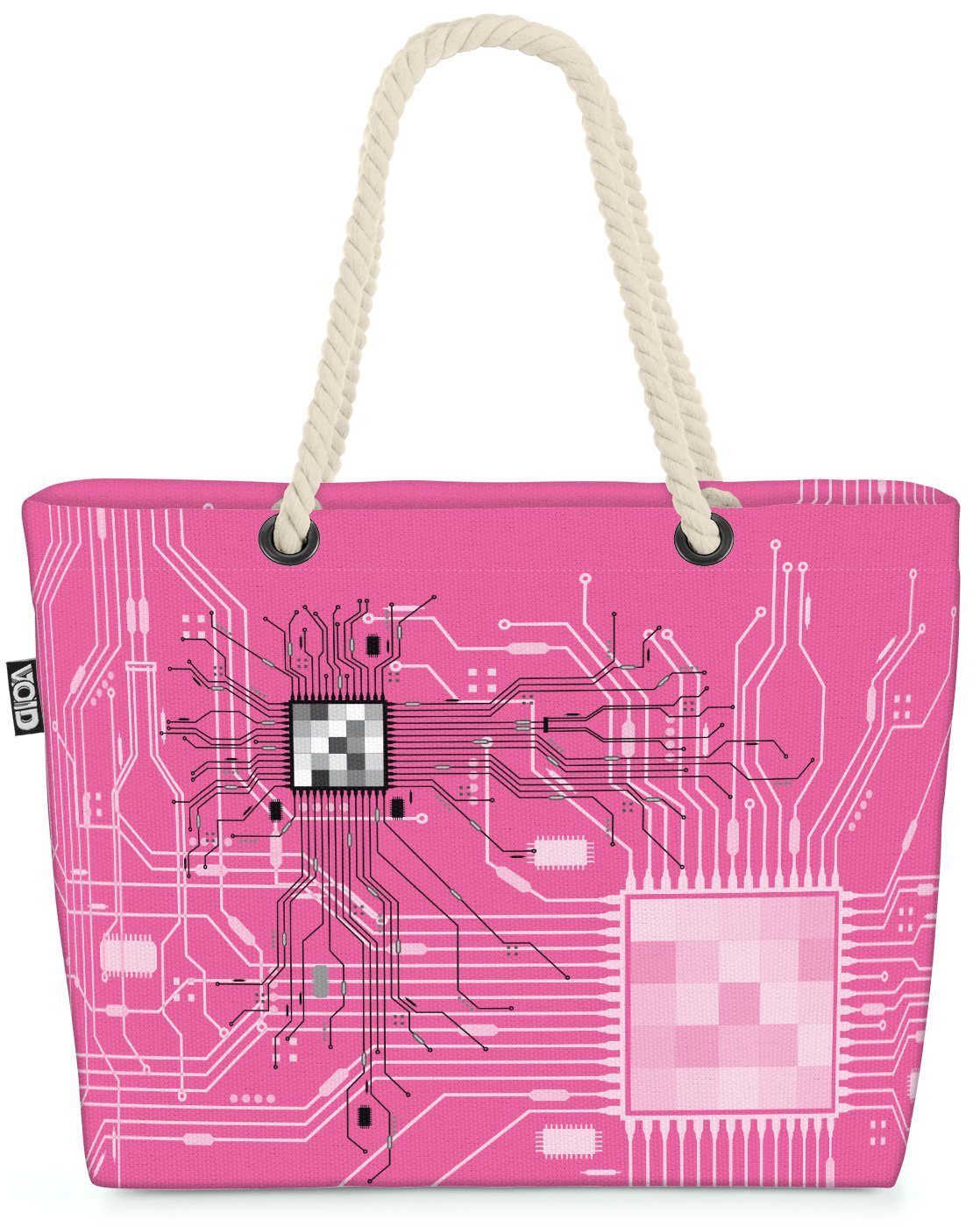 VOID Strandtasche (1-tlg), CPU Computer Chip Sheldon Gamer Platine pc prozessor Cyborg rosa | Strandtaschen
