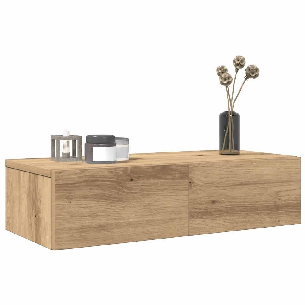 vidaXL Wandregal vidaXL Wandregal mit Schubladen Artisan-Eiche 60x26,5x15 cm