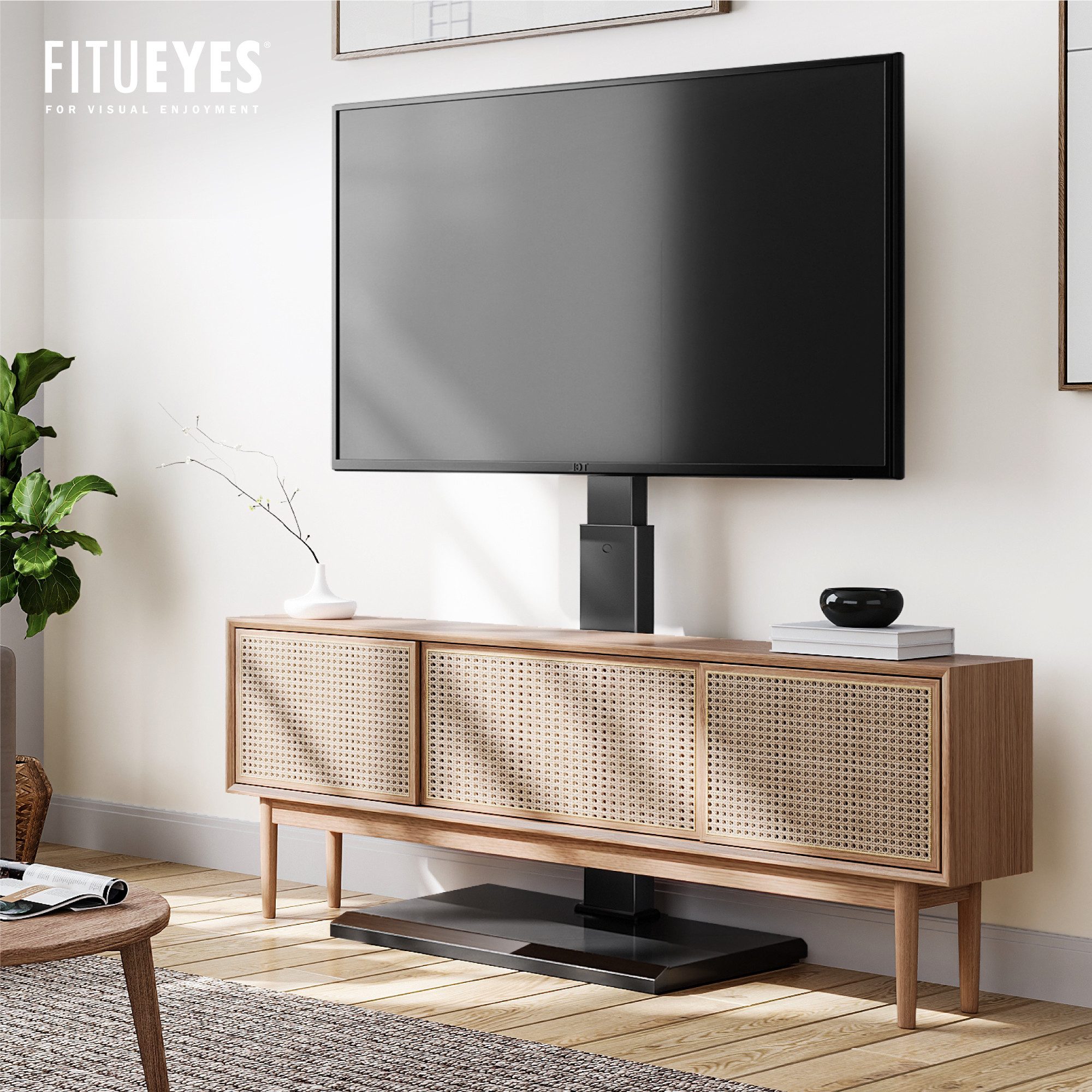 FITUEYES TV-Ständer ±30° schwenkbar, höhenverstellbar, 32-75 Zoll, (bis 75 Zoll, Metallbodenplatte, mit Kabelmanagement) – Bild 2 von 5