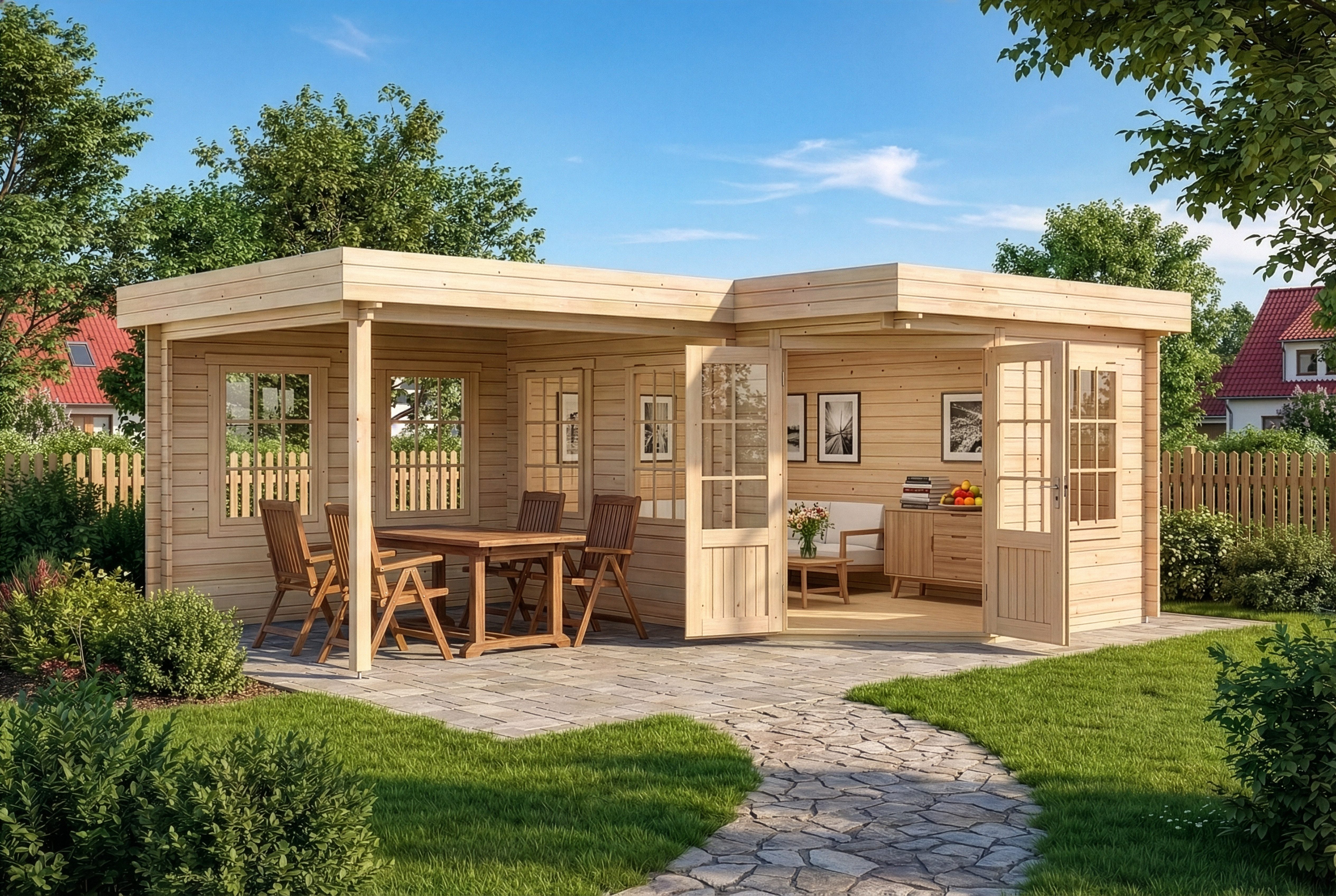 Alpholz Gartenhaus Holz 5-Eck Pepe, BxT: 618x462 cm, in Naturbelassen mit 40mm Wandstärke