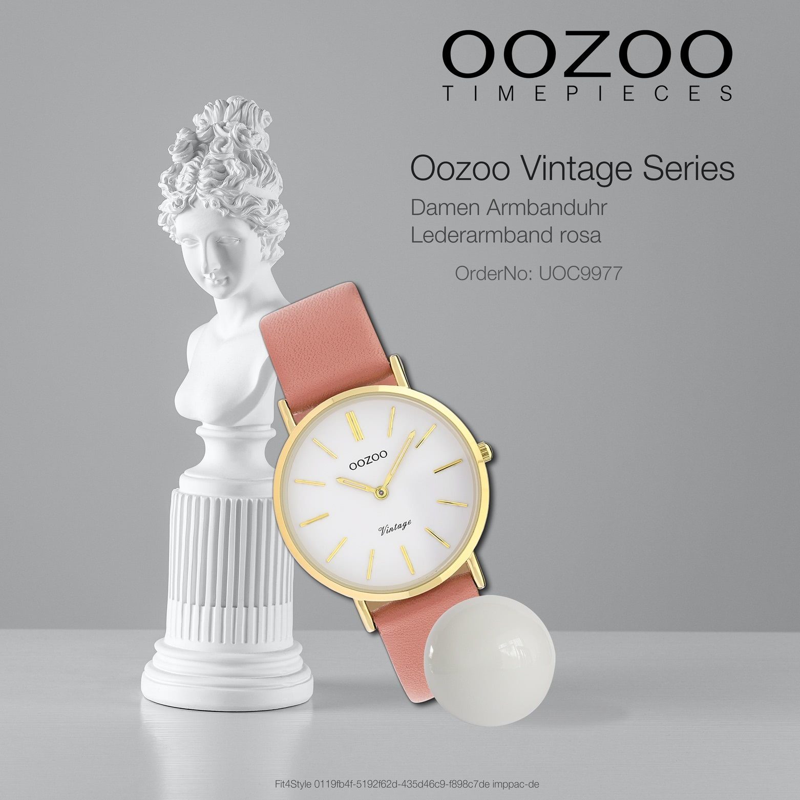 OOZOO Quarzuhr Oozoo Damen 32mm) Lederarmband, Armbanduhr mittel (ca. Damenuhr rosa, rund, Fashion-Style