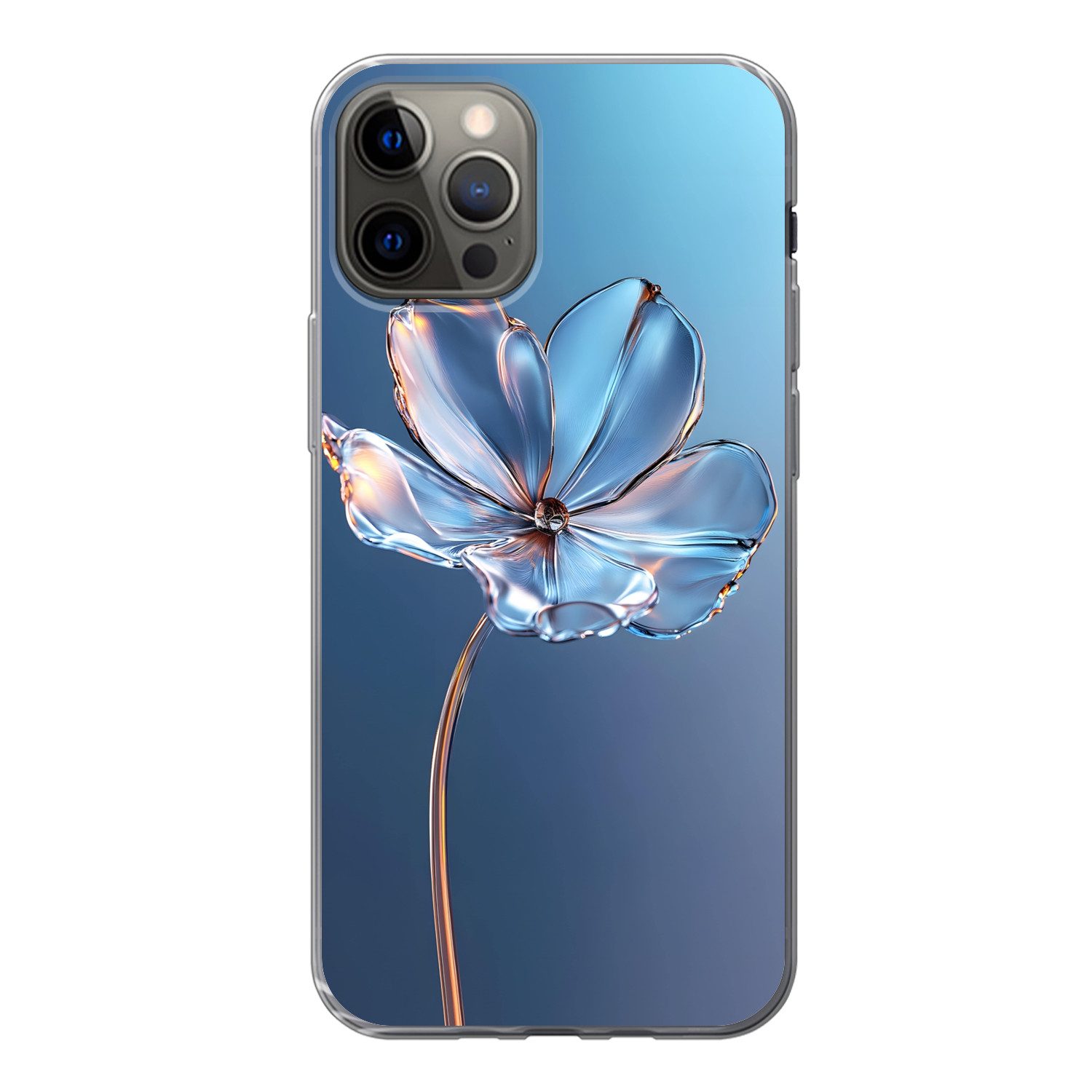 MuchoWow Handyhülle für Apple iPhone 13 Pro Blau - Blume - Gläser - Verziert, Smartphone-Bumper, Print, Handy Schutzhülle Dünn