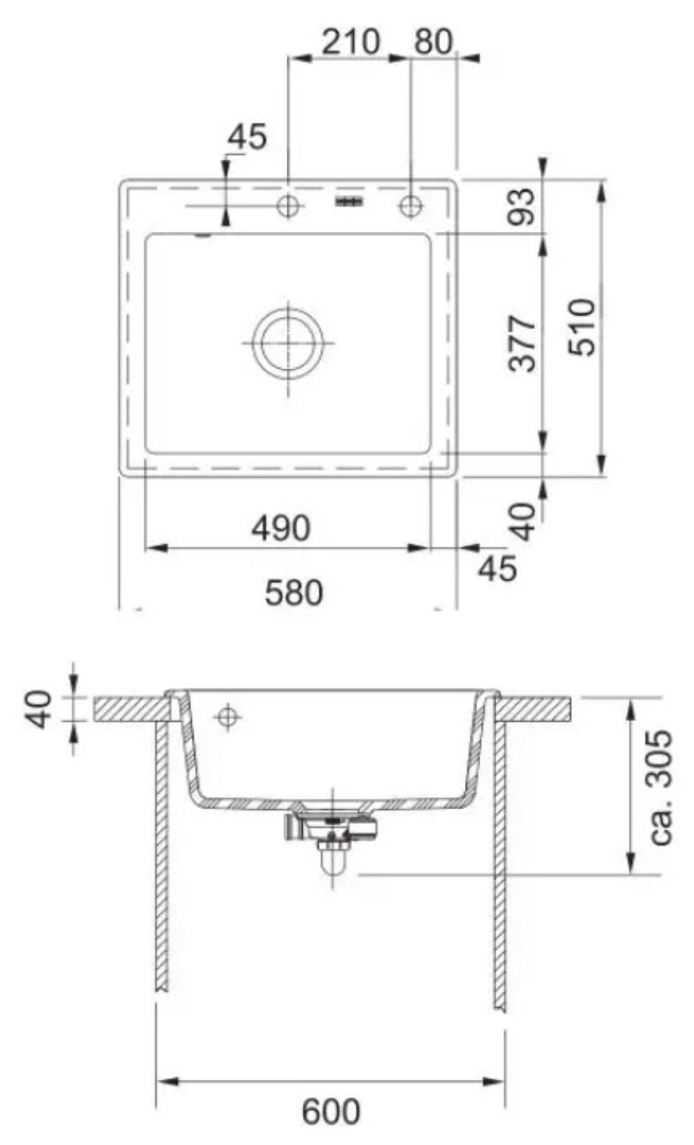 FRANKE Küchenspüle Franke Mythos MTK 610-58 Keramikspüle Anthrazit matt, Eckig