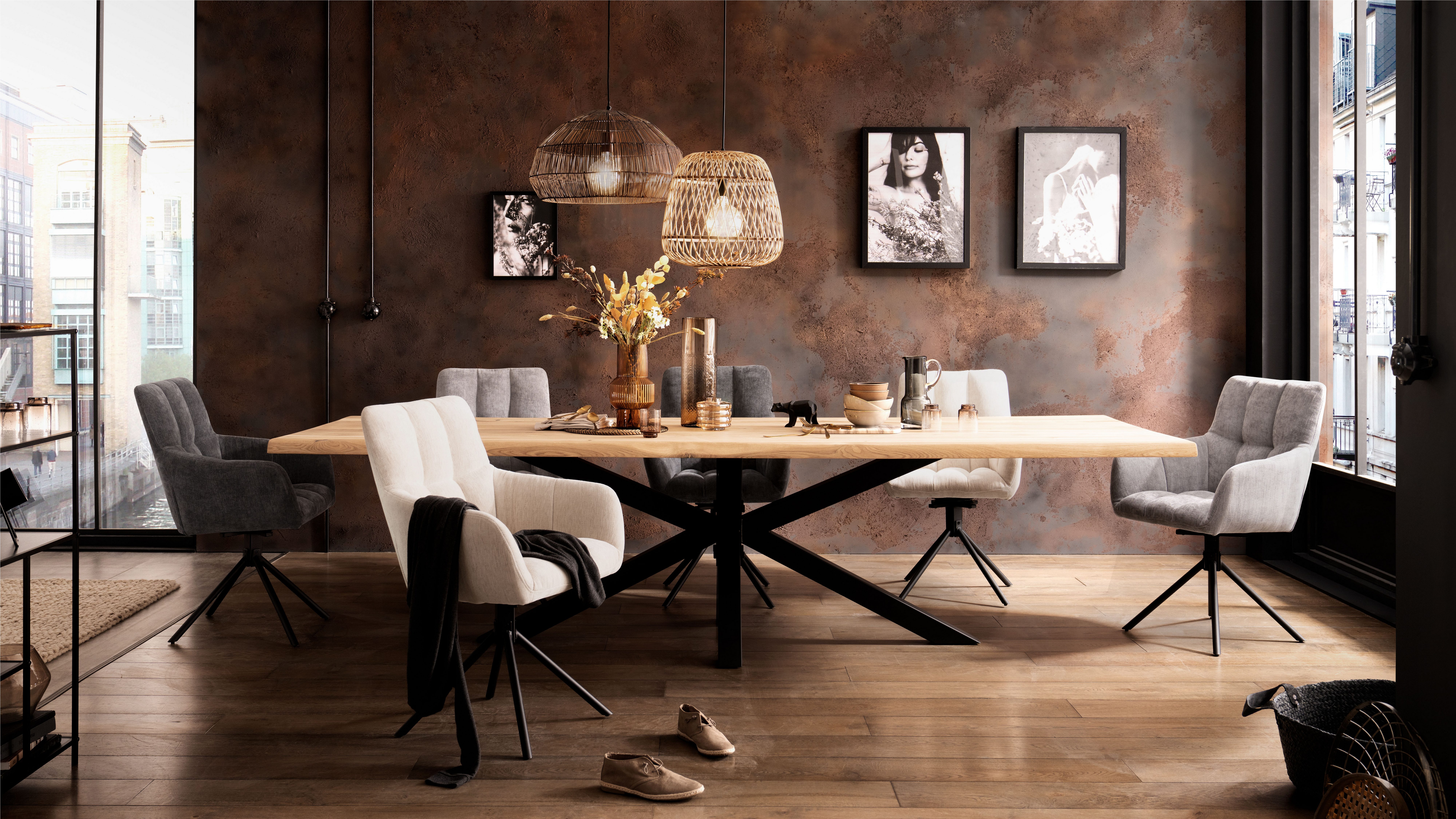 Home affaire Esstisch Tristan, Massivholz Wildeiche mit echter Baumkante günstig online kaufen