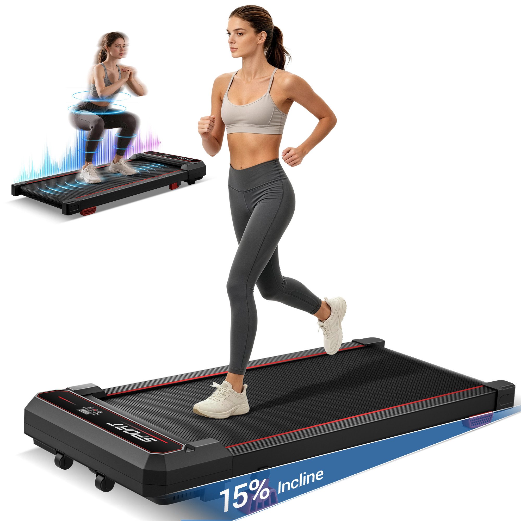 LONTEK Laufband mit 15 % Steigung, elektrisches Laufband (1–8 km/h) (1-tlg), ausgestattet mit einem 3,0-PS-Motor, maximale Belastbarkeit 120 kg