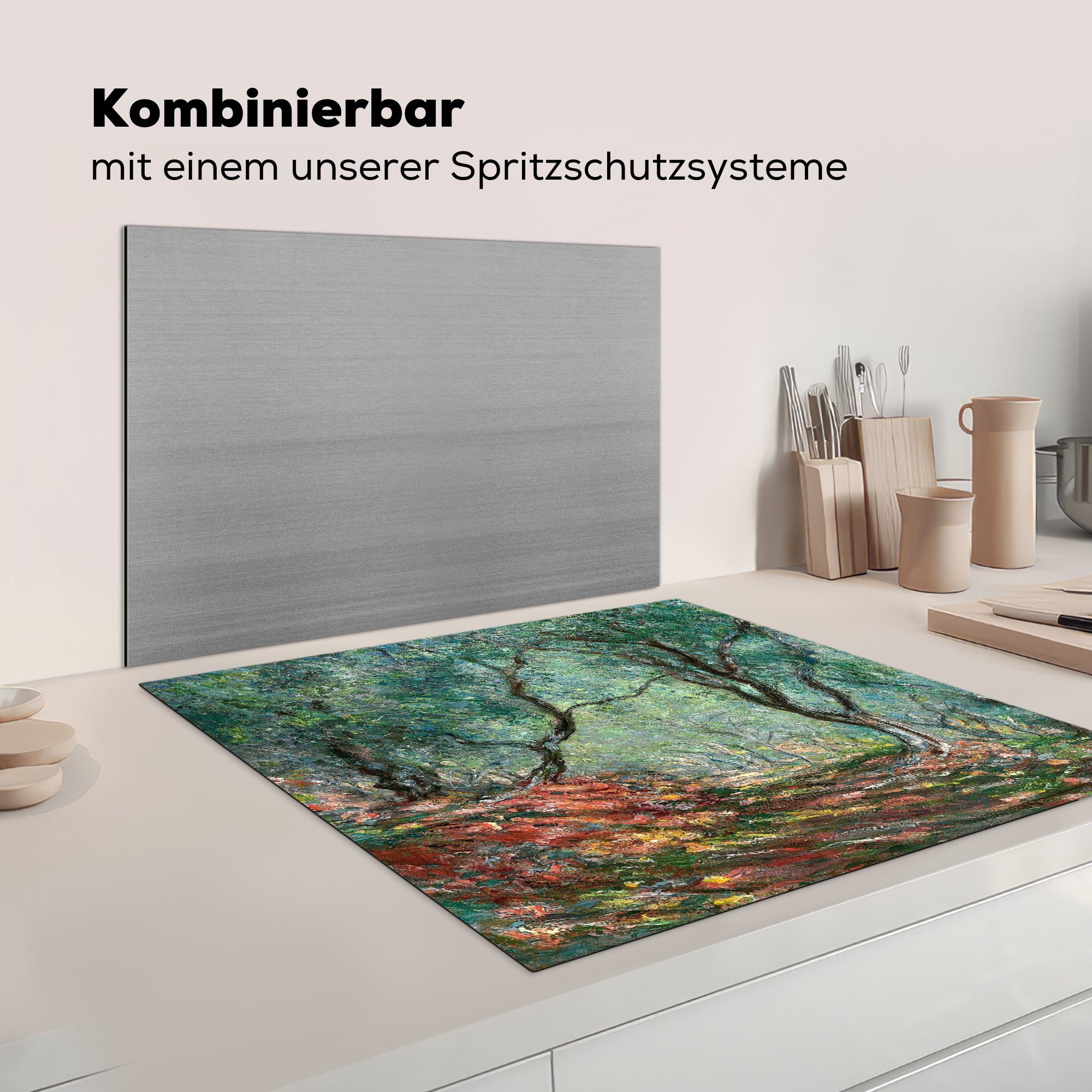 (1 von 78x78 - Arbeitsplatte cm, Claude tlg), im MuchoWow küche für Monet, Olivenhain Moreno Herdblende-/Abdeckplatte Ceranfeldabdeckung, Garten Vinyl,