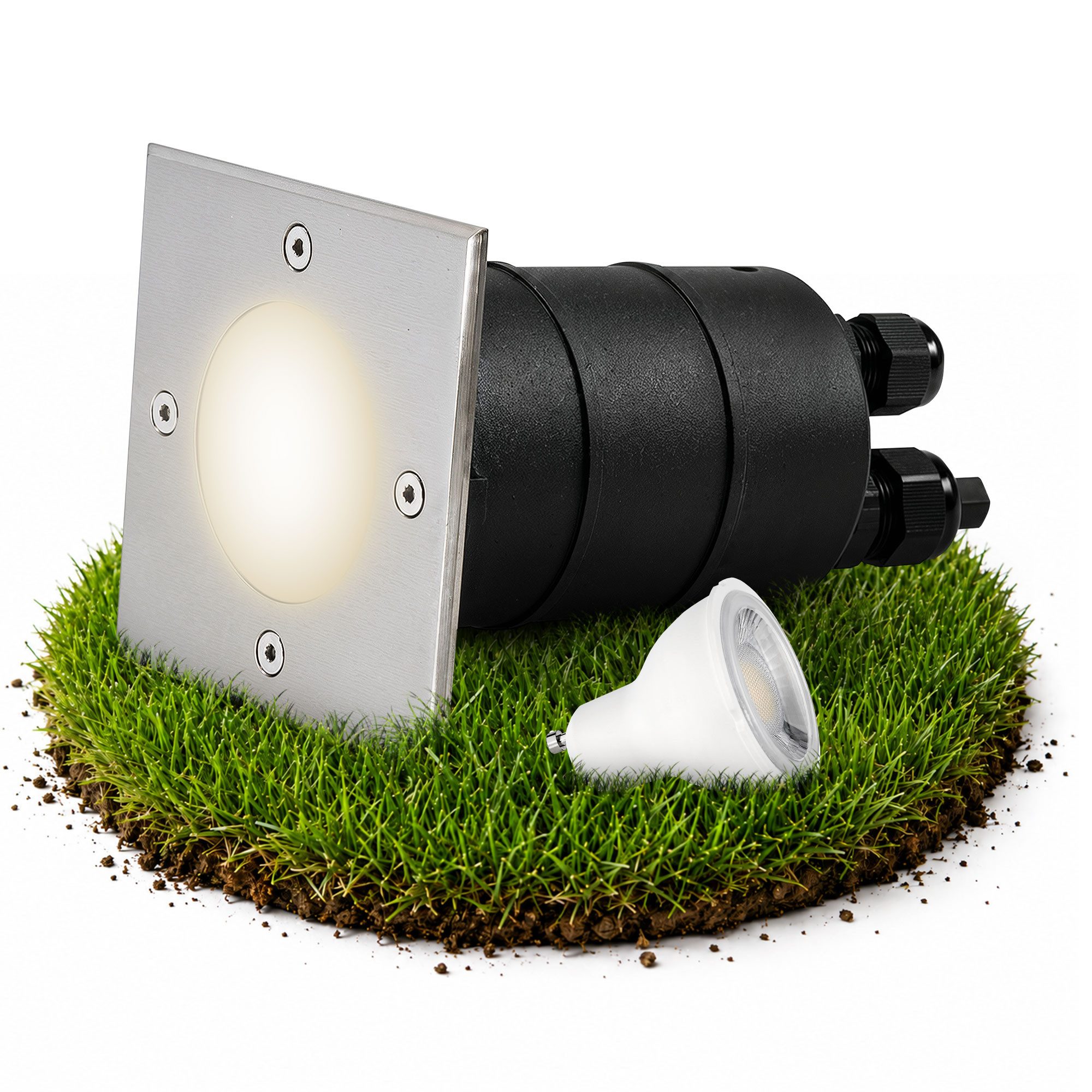 SSC-LUXon LED Gartenstrahler Bodeneinbaustrahler MADON Bodenlampe IP67 mit 3W LED GU10 neutralweiß, Neutralweiß