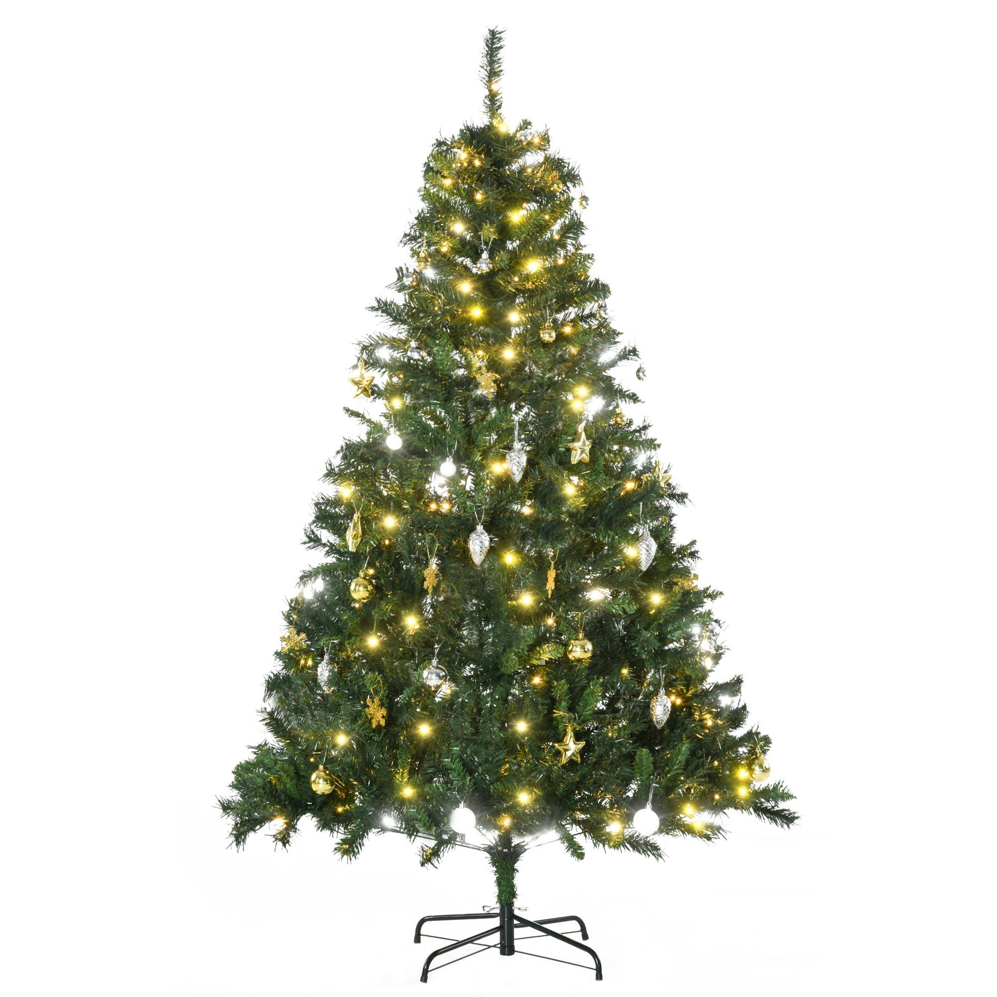 HOMCOM Künstlicher Weihnachtsbaum mit Deko 200 LEDs 745 Spitzen, Tannen, 112 x 180 cm (BxH), grün