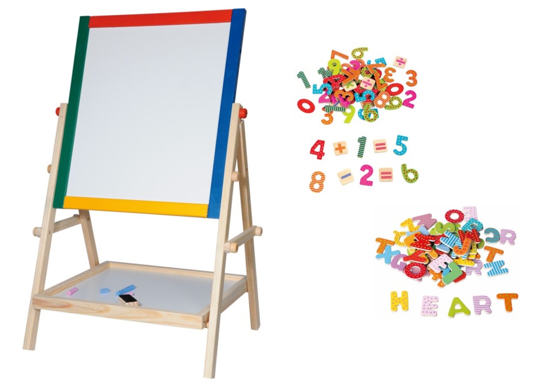 Woodyland Lernspielzeug 10101 magnetische Tischtafel mit Blackboard Kreide + Whiteboard, Wahlweise 2 in 1 Black-/Whiteboard Tischtafel ODER Tafel mit Magnetset