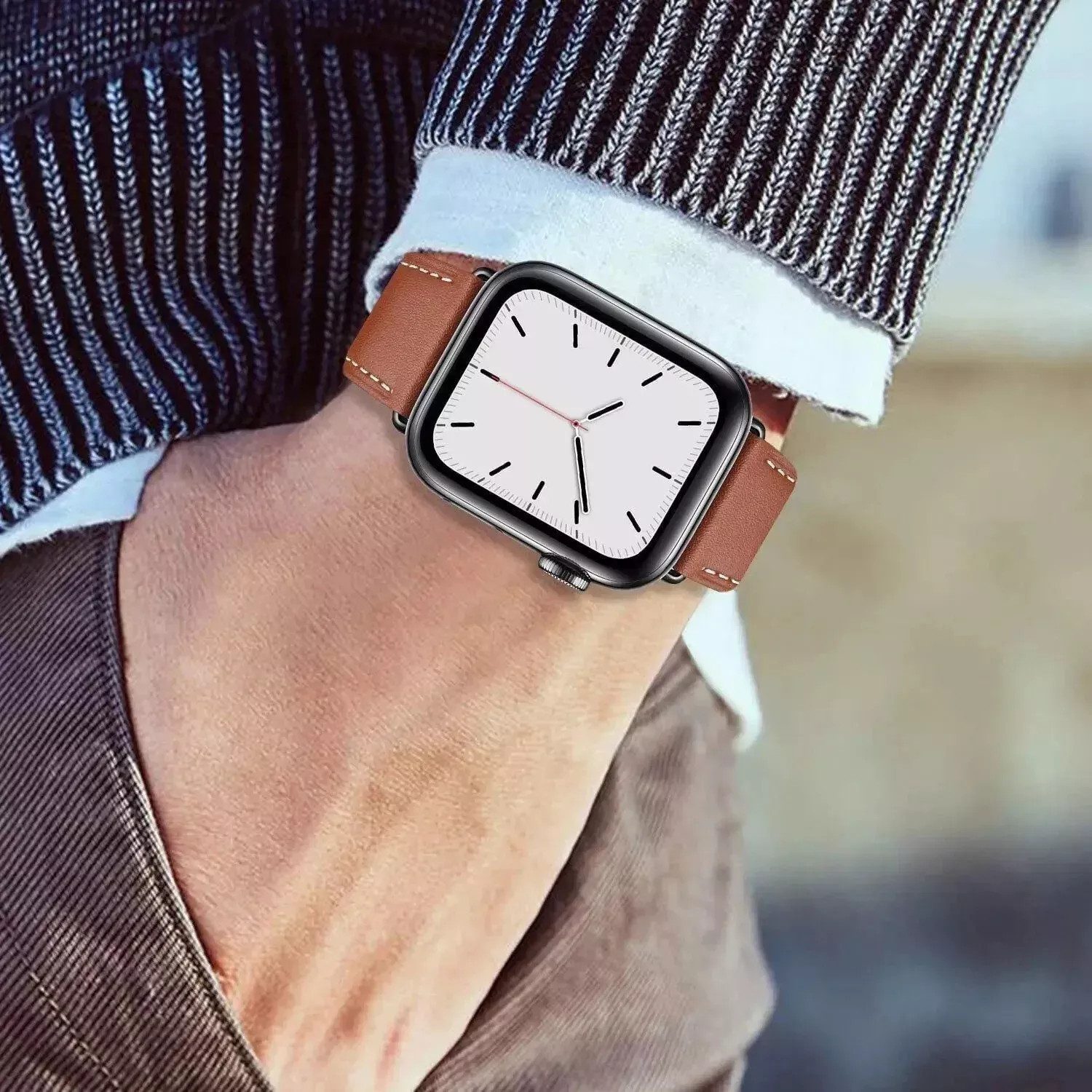 Widmann-Shop Smartwatch-Armband Apple Watch Armband Kunstleder 38-49mm Series 11 10 9 Ultra 8 7, atmungsaktives Kunstleder