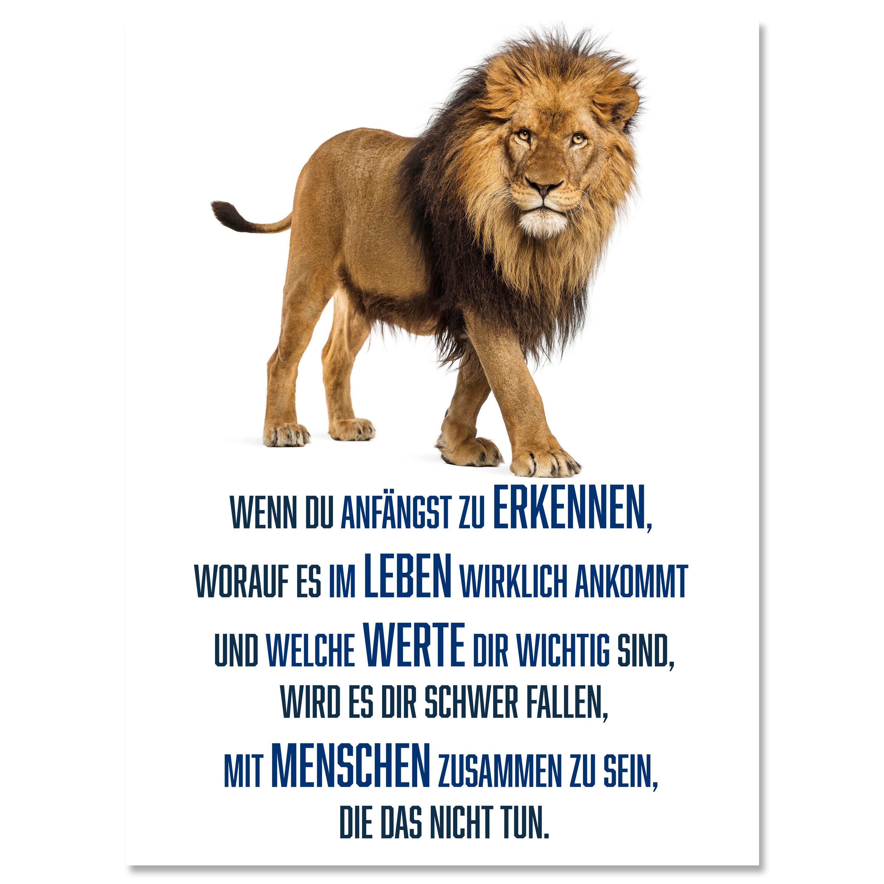 wandmotiv24 Leinwandbild Motivation, Hochformat, Werte, Löwe, Weiß