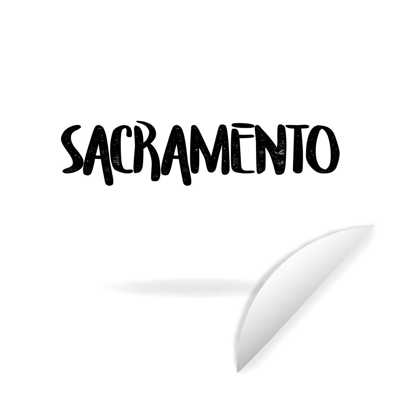 MuchoWow Wandsticker Schwarz-Weiß-Illustration des Stadtnamens Sacramento (1 St), Tapetenkreis für Kinderzimmer, Tapetenaufkleber, Rund, Wohnzimmer