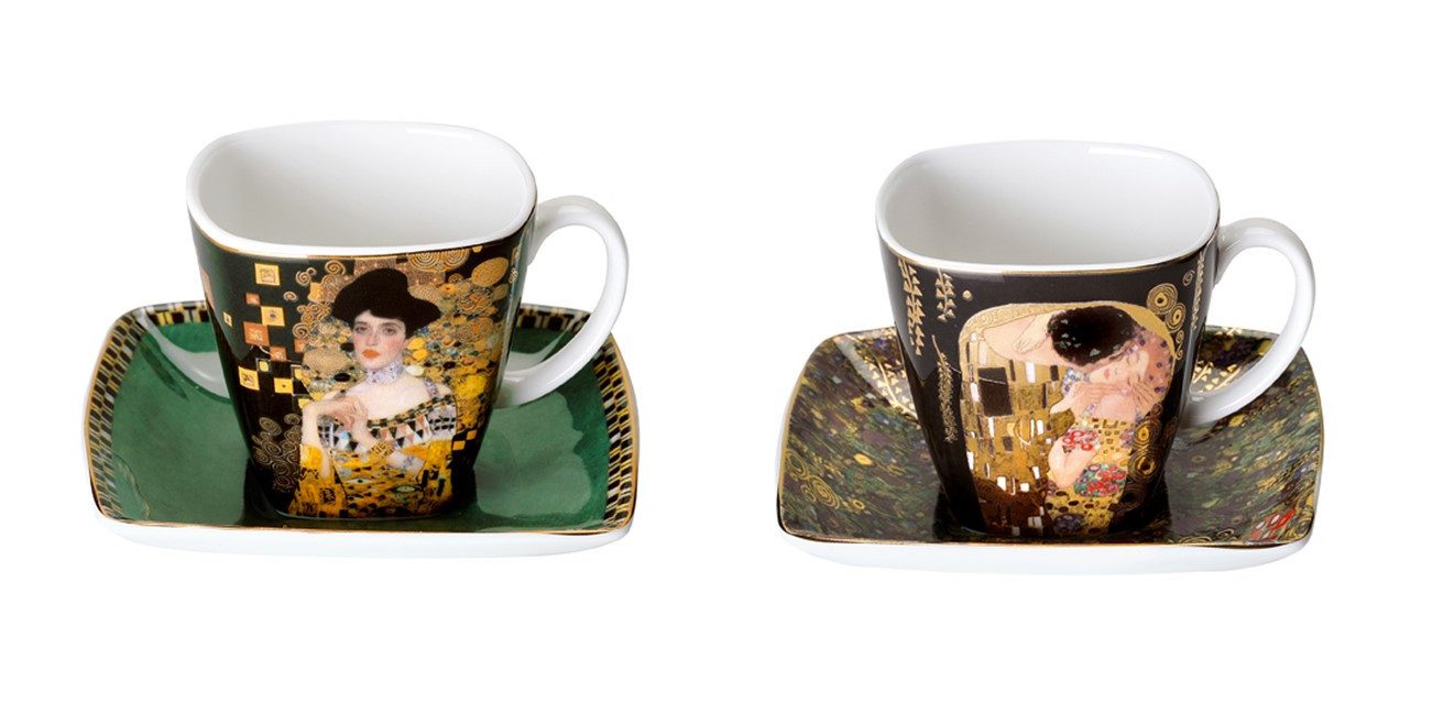 Goebel Espressotasse Gustav Klimt, Porzellan, Echtgolddekor, Mehrfarbig, Der Kuss + Adele Bloch-Bauer, H: 6.5cm