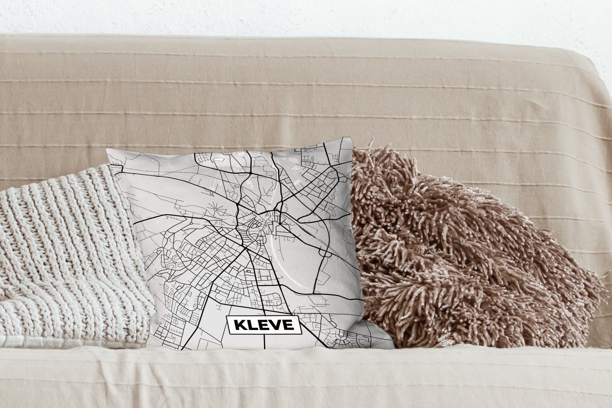 MuchoWow Dekokissen Stadtplan - Karte, Zierkissen Karte für - - Deko, mit - Deutschland Schlafzimmer, Kleve Wohzimmer, Sofakissen Füllung
