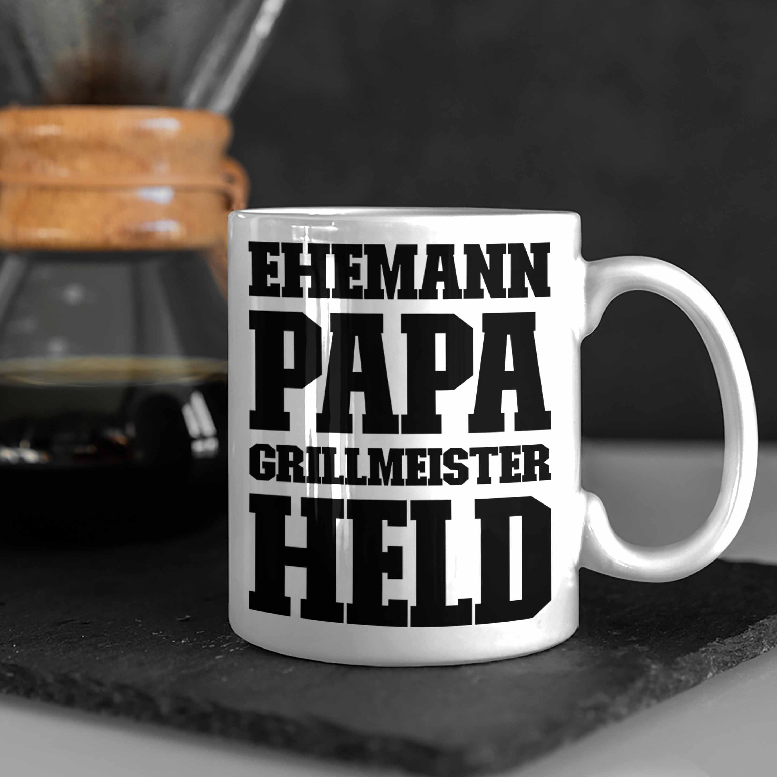 Held Tasse Vatertag Geschenkidee Sommer Trendation Trendation Weiss Ehemann Becher - Kaffeetasse Tasse Geschenk Grillen Papa